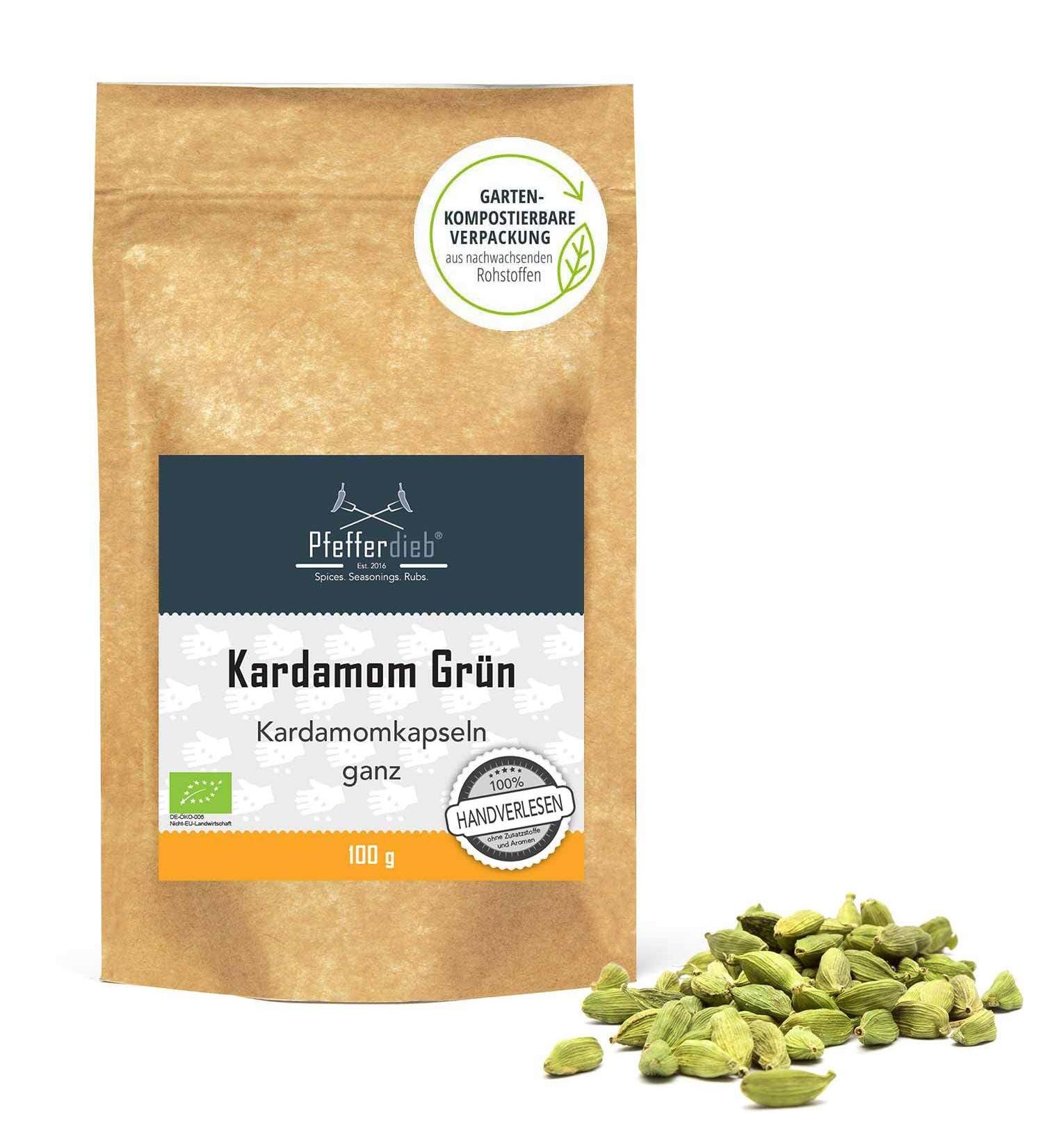 Premium Organic Wild Green Cardamom Whole & Capsules - Handpicked 100g | Pfefferdieb - International Shipping - Buy Online on SooperMarket.com