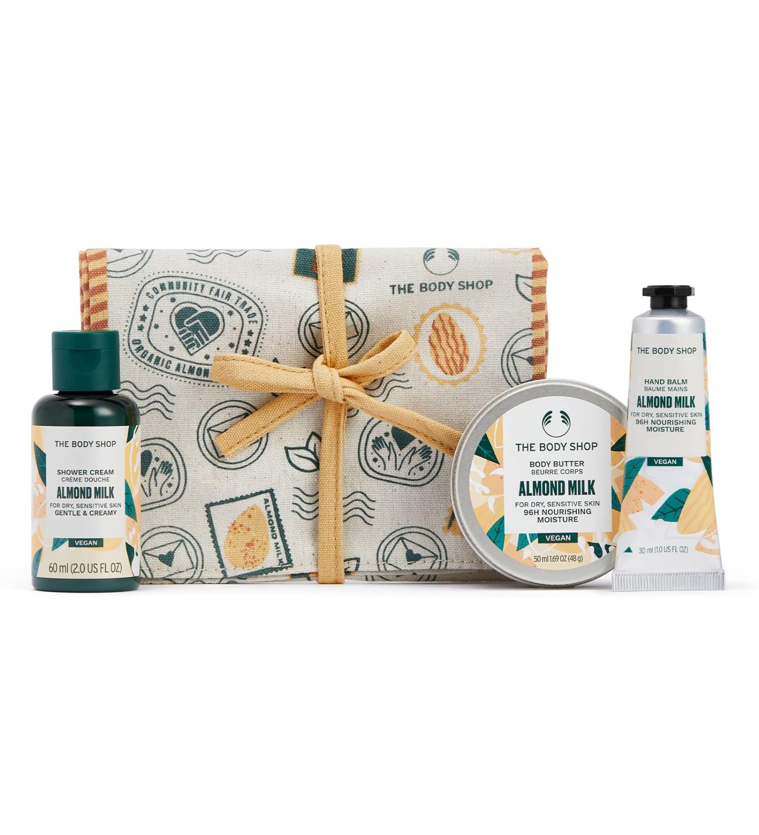 The Body Shop Almond Milk Mini Gift Set - Hydrating Vegan Skincare for Dry & Sensitive Skin | 3pcs - Buy Online on SooperMarket.com