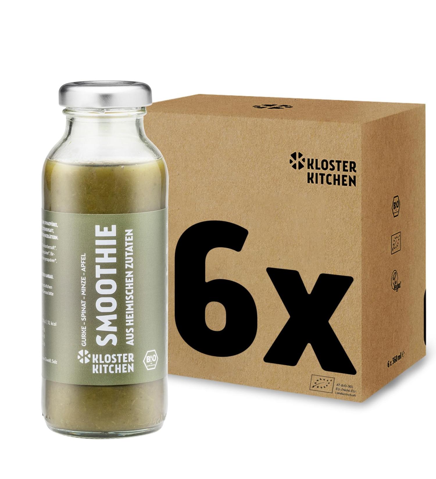 Monastery Kitchen Bio Smoothie Green Cucumber Spinach Mint Apple | Superfood Breakfast Vegan in Glass Bottle | 6x250ml Power Food Home Ingredients - Buy Online on SooperMarket.com