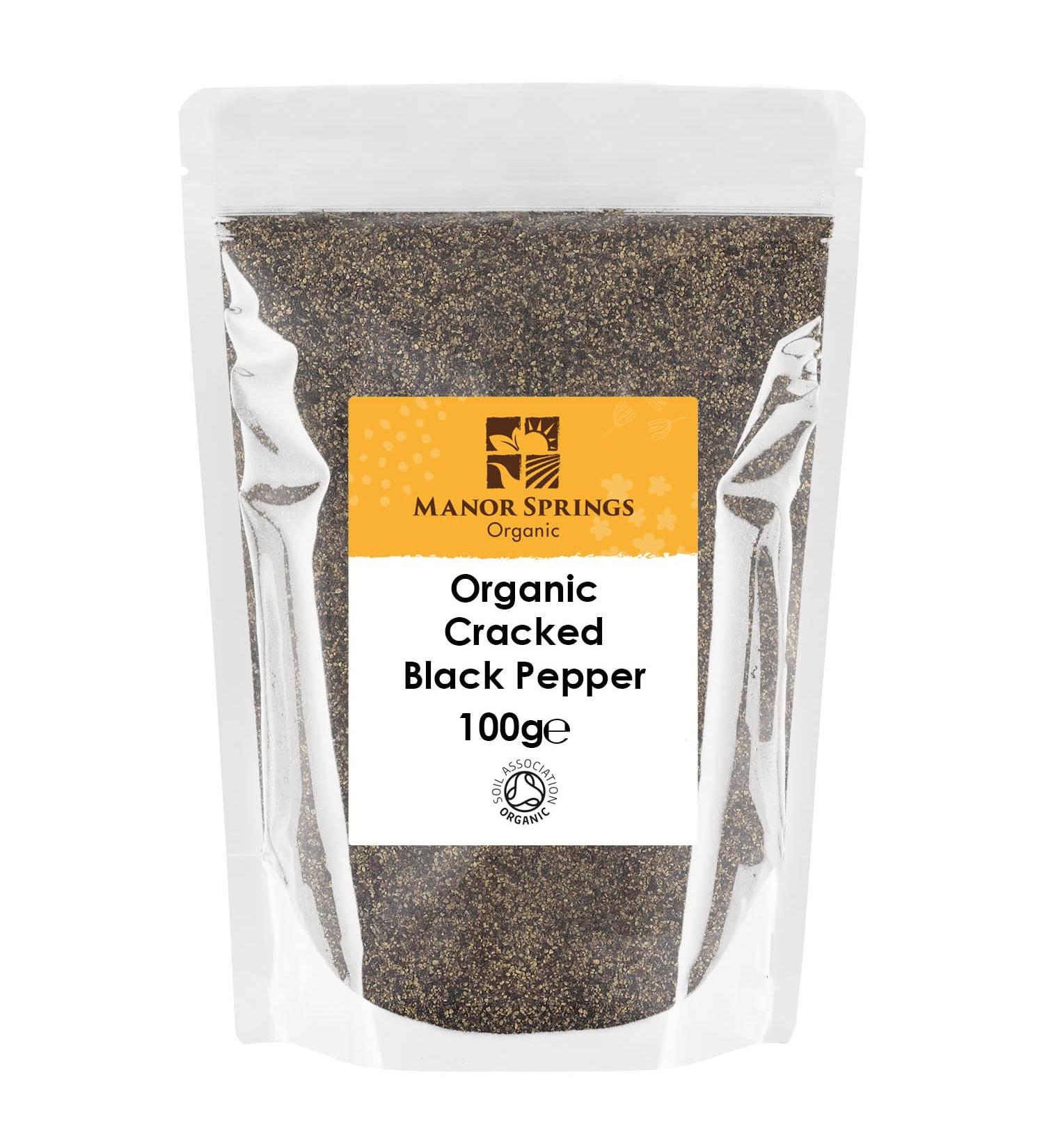 Manor Springs Organic Cracked Black Pepper - Coarse Ground (100g) - Buy Online on SooperMarket.com