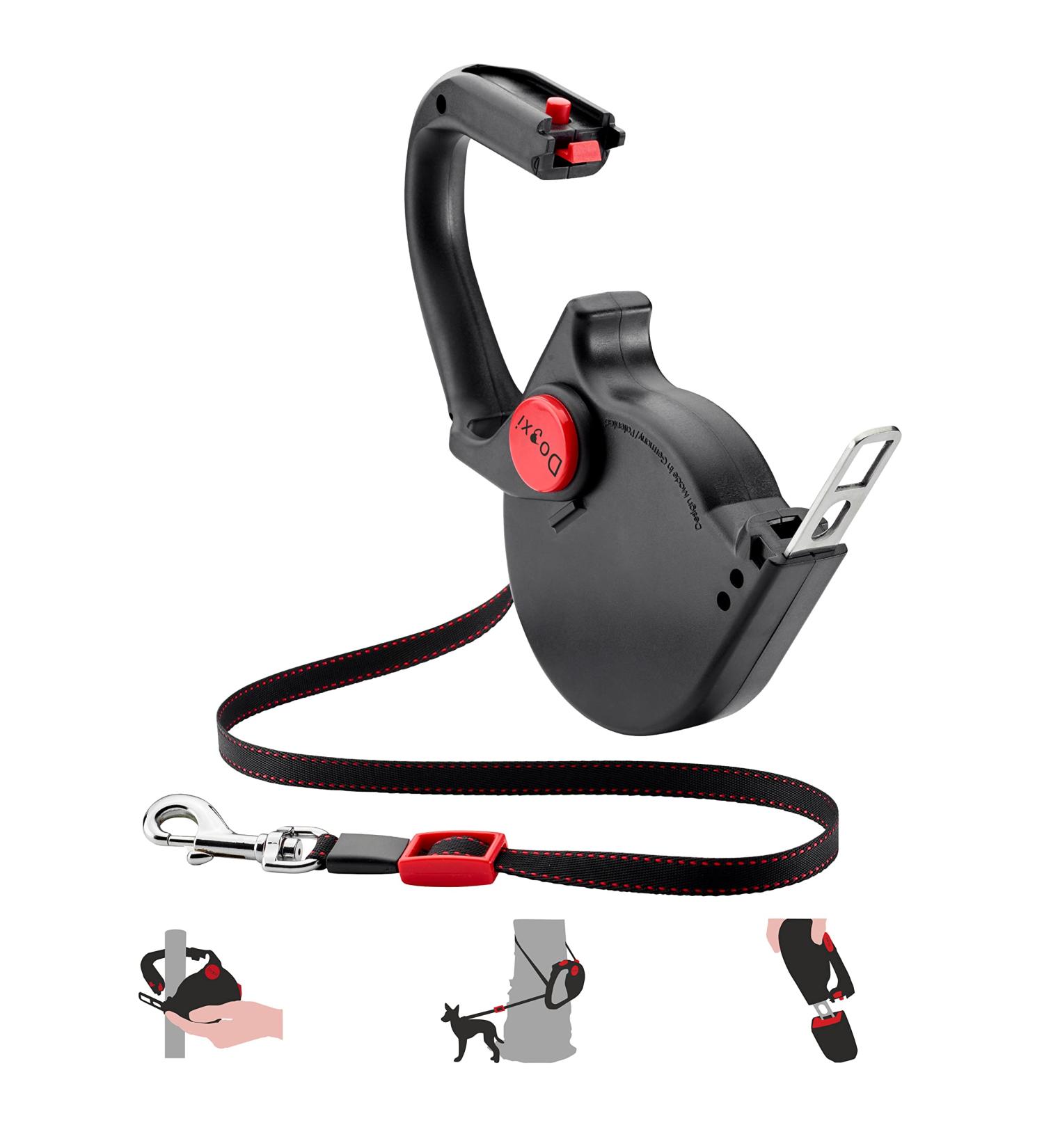 Dogxi 5m Retractable Dog Leash for Small & Medium Dogs - Adjustable Black Belt with Carabiner Perfect for Car Use - 25kg Capacity - Buy Online on SooperMarket.com