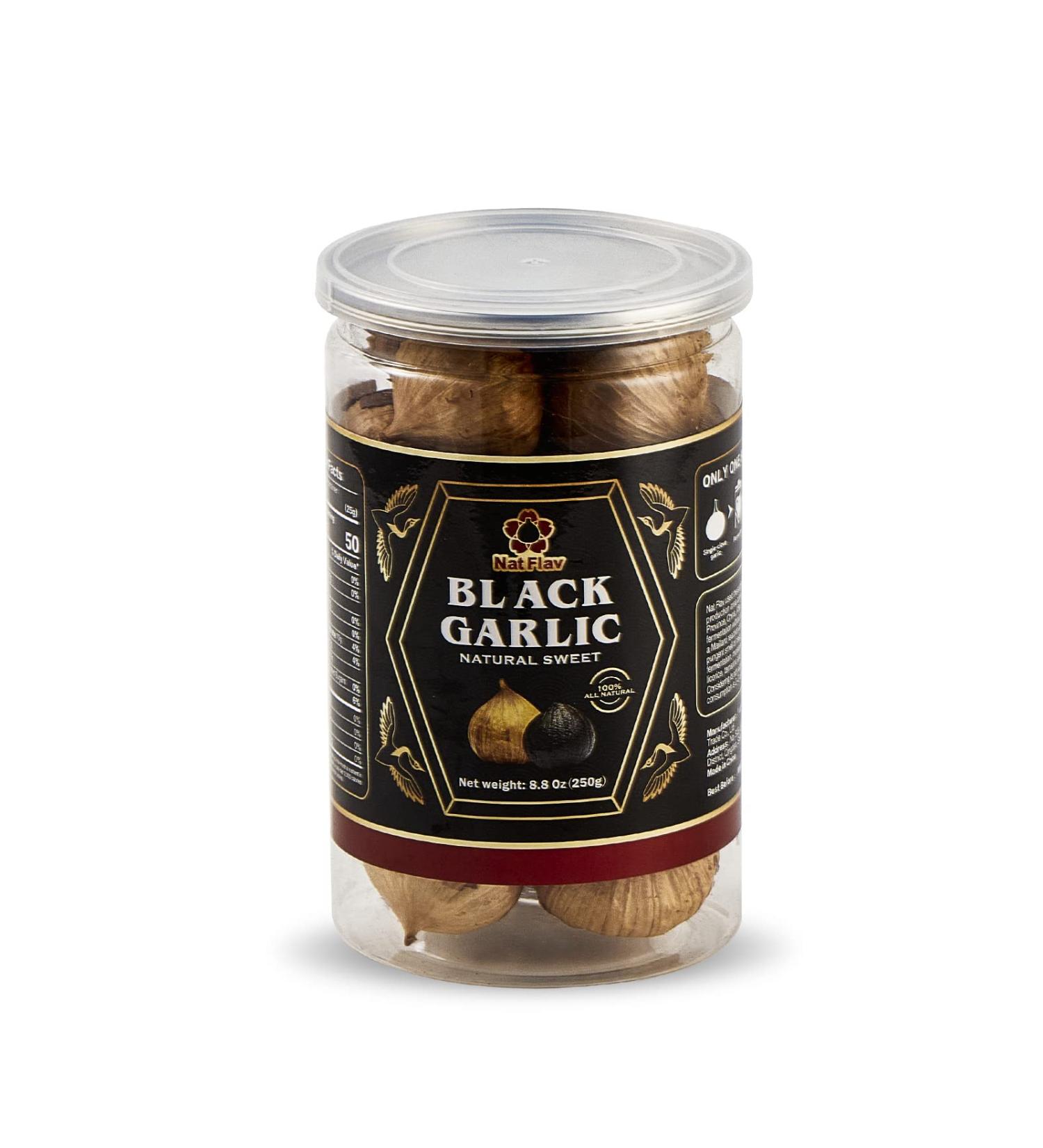 Nat Flav Whole Black Garlic 8.8 Oz (250g) - Fermented 120 Days, High Antioxidants, Non-Additives, Ready to Eat Healthy Snack - Buy Online on SooperMarket.com