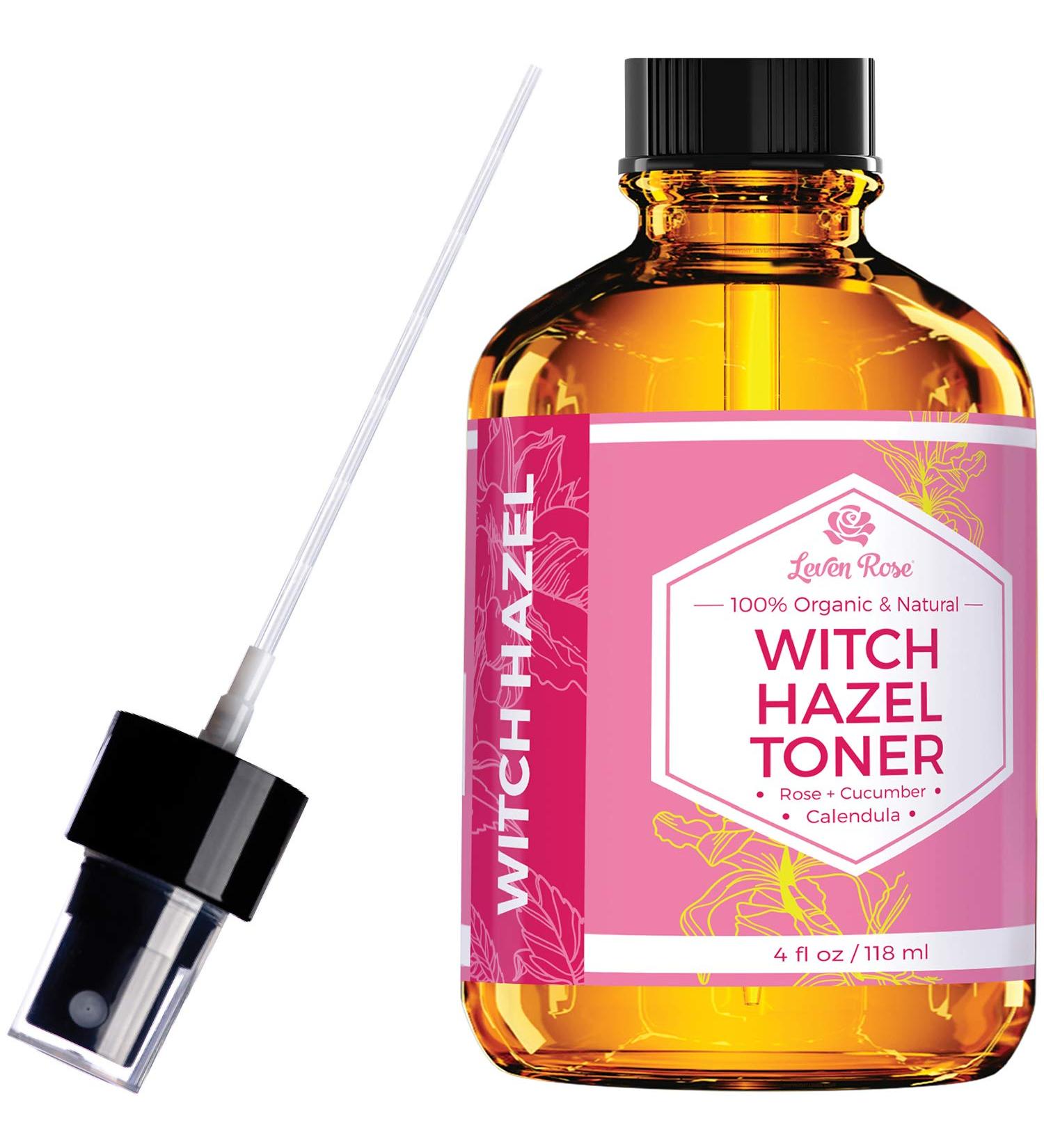 Leven Rose Witch Hazel Toner 100% Pure Organic Facial Rose Water with Calendula, Cucumber & Chamomile Flower - 4 oz - Buy Online on SooperMarket.com