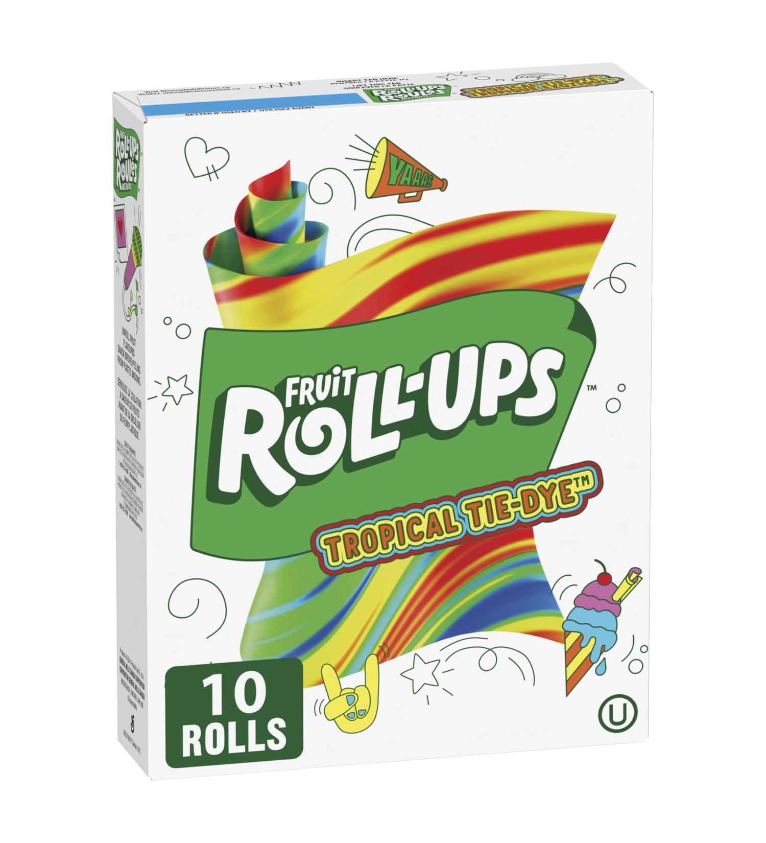 BETTY CROCKER FRUIT ROLLUPS - Tropical Tie-Dye Fruit Flavoured Snacks Pack of 10 Rolls Fruit Flavoured Snacks Fruit Roll-Ups - Buy Online on SooperMarket.com