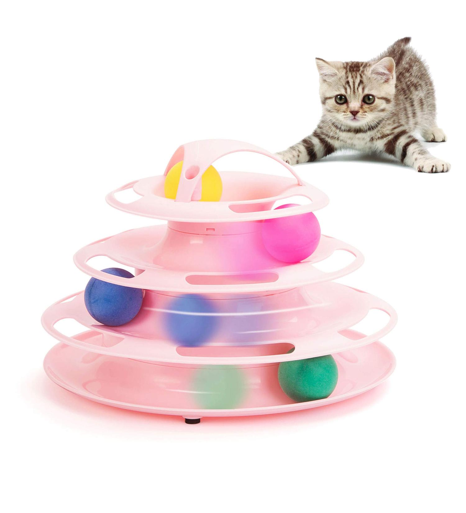 Suhaco 4 Level Roller Cat Toy with Colorful Moving Balls | Interactive Teaser Kitten Toy | Pink - Buy Online on SooperMarket.com