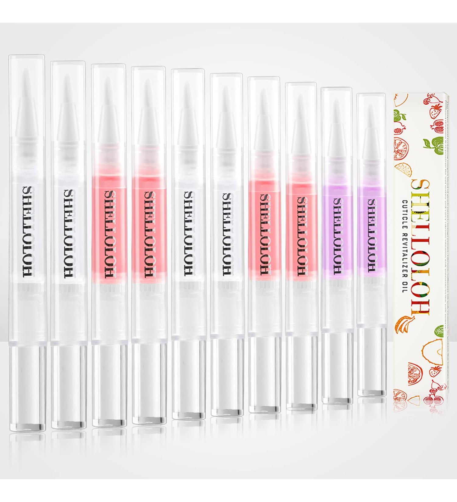 Shelloloh Cuticle Oil Set - Nourishing Dry Cuticles, 5 Flavor Revitalizer Pen with Soft Brush - 10pc Nail Care Kit - Buy Online on SooperMarket.com