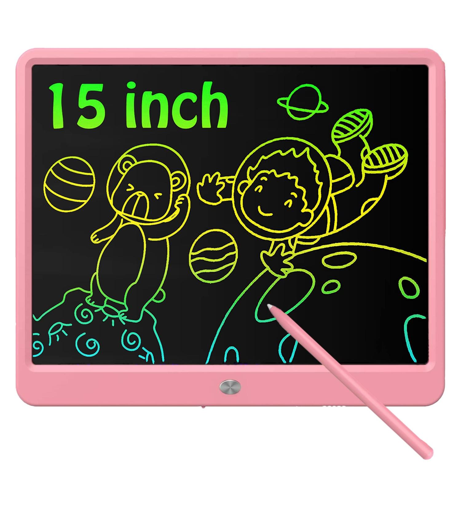 DEECAM 15-Inch Pink LCD Writing Board for Kids | Reusable Educational Tablet with Locking Function | Perfect Gifts for Boys & Girls - Buy Online on SooperMarket.com
