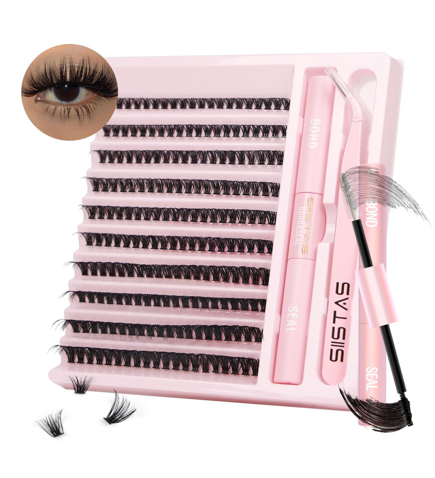 DIY Lash Extension Kit - 200pc D Curl Volume Cluster Lashes with Bond, Seal, and Tweezers | Home Application Individual Eyelash Extensions - 50D Kit - Buy Online on SooperMarket.com