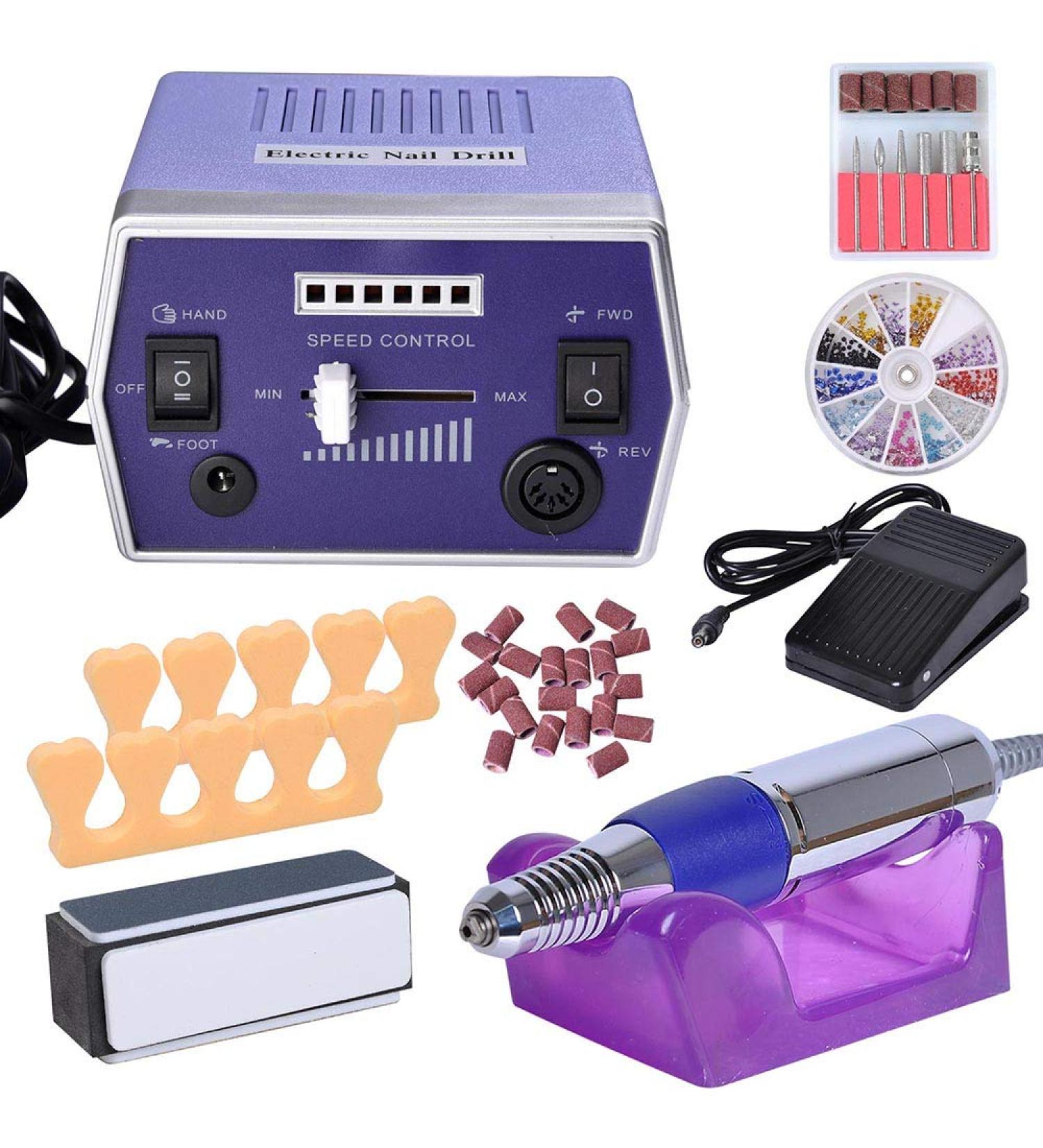 AW 22000RPM Electric Nail File Drill for Manicure Pedicure - Adjustable Speed Handpiece with Powder Brush and Finger Separator - Buy Online on SooperMarket.com