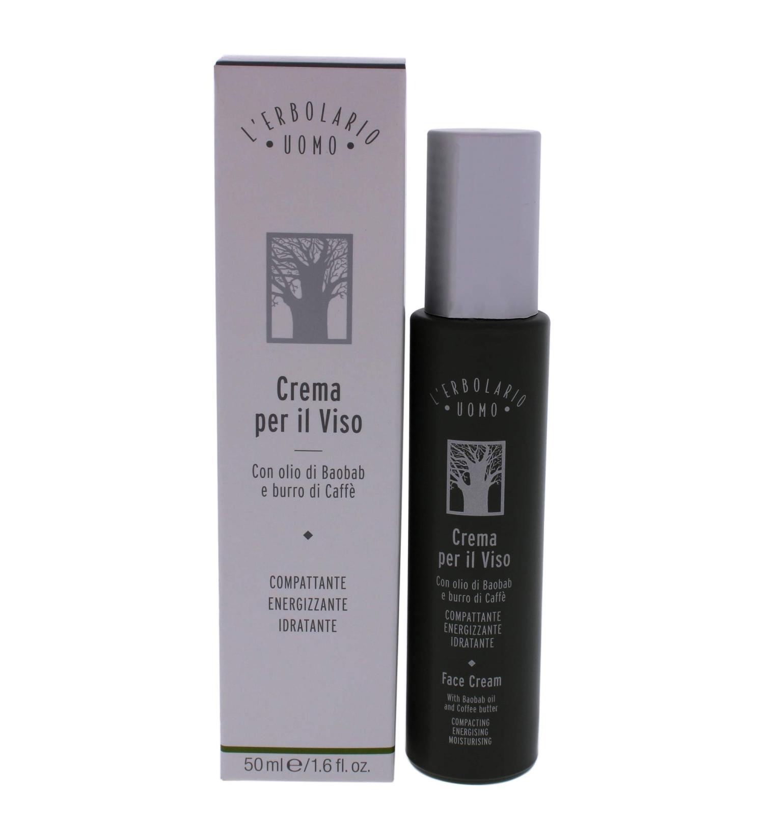 L'Erbolario Baobab And Green Coffee Face Cream For Men - Invigorating Energizing Treatment To Fight The Onset Of Sagging And Fatigue - Has An Immediate Firming Effect - Ideal For Dry Skin - 1.6 Oz