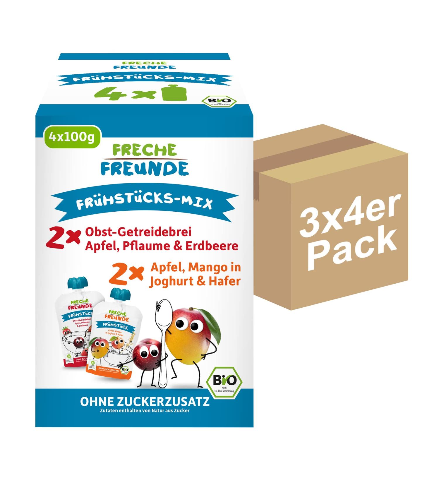 FRECHE FREUNDE Organic Squeezies - Vegan Cereal Breakfast Mix for Babies 10+ Months | Pack of 3 Squeezable Pouches (3 x 4x100g) - Buy Online on SooperMarket.com