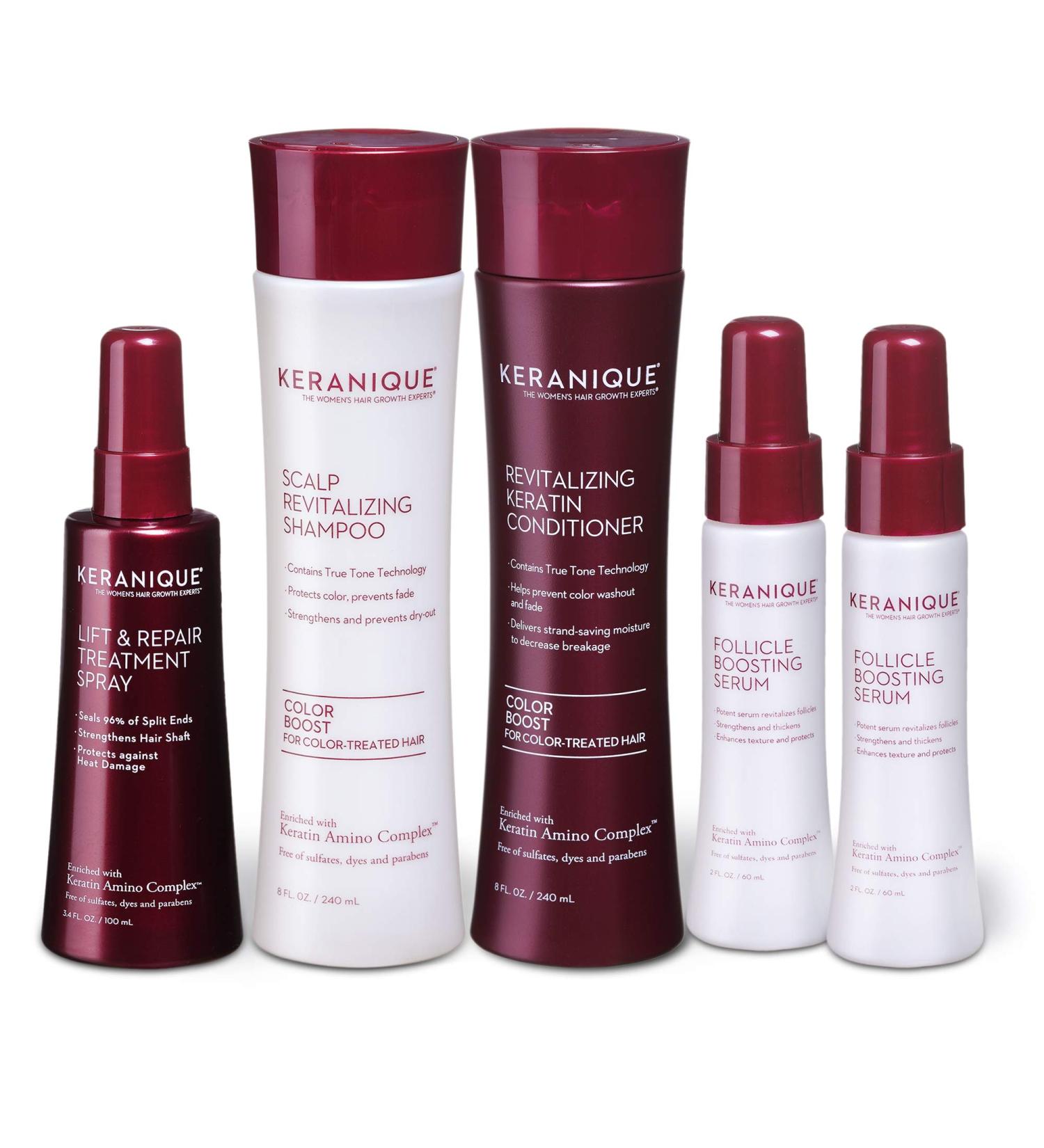 Keranique Thicker Fuller Hair System - 60 Days w/ Keratin Shampoo, Conditioner, Boosting Serum, & Repair Treatment - for Colored Thinning Hair - Paraben/Sulfate Free - Buy Online on SooperMarket.com
