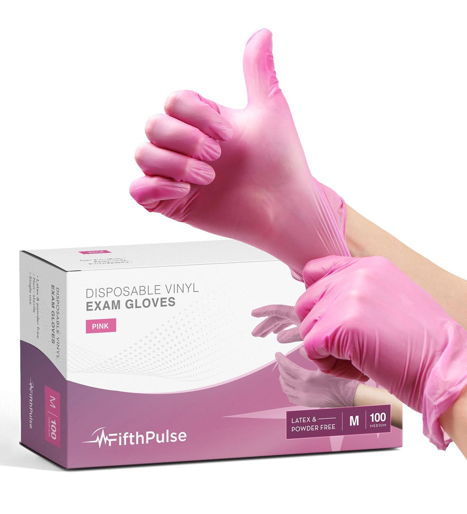 Pink Vinyl Disposable Gloves Medium 100 Pack - Latex Free, Powder Free, 3 Mil Thickness - Medical Exam, Home Cleaning, and Food Gloves - Buy Online on SooperMarket.com