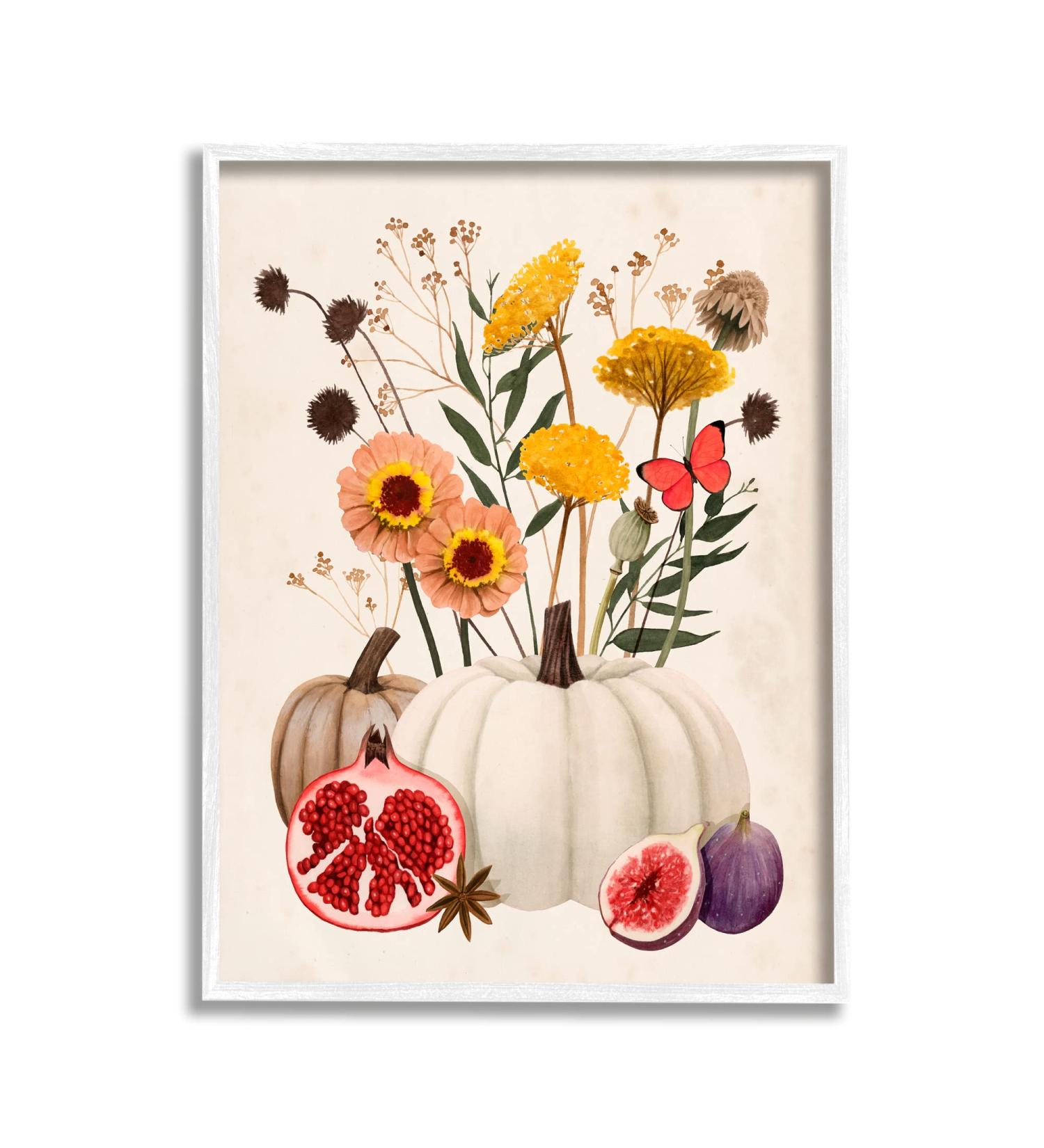 Stupell Industries Autumn Harvest Arrangement Pumpkin Pomegranate Fig Fruits White Framed Wall Art 16 x 20 Beige 16x20 Beige - Buy Online on SooperMarket.com