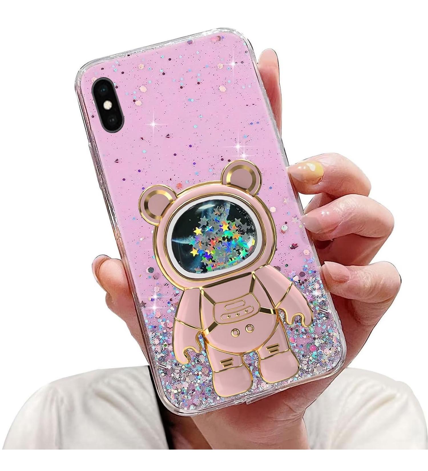 Shop Tivenfezk Nadoli iPhone XS Max Case - Glitter Astronaut Soft Silicone Cover Transparent Protective Shell with Hidden Stand - Pink Bling Design - Buy Online on SooperMarket.com