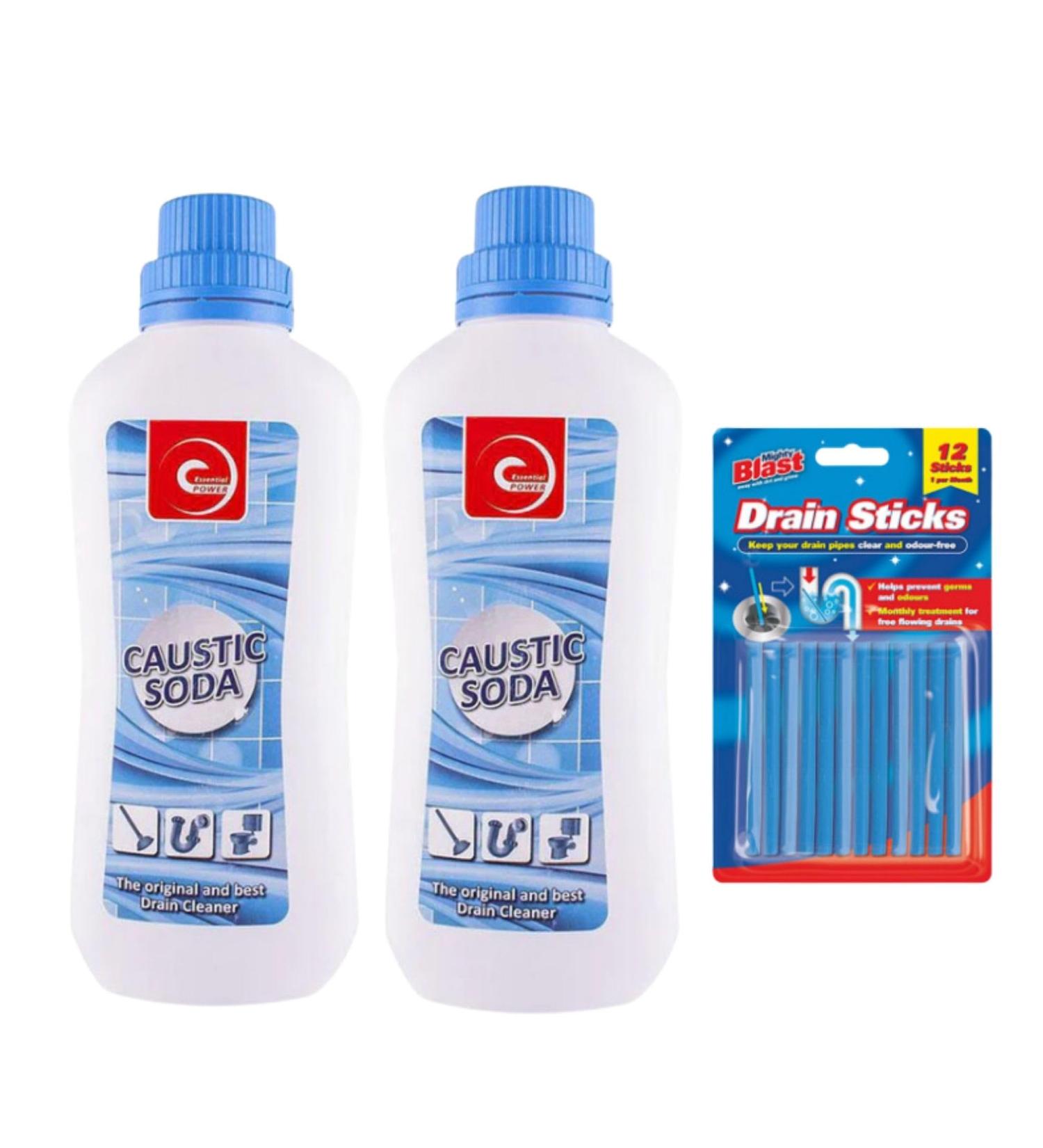 Drain and Plug Unblocker Effectively Removes Blockages Liquid Cleaner for Blocked Drain Pipes in Sinks or Shower Traps -2 x 350ml & 12 Pack Drain Sticks - Buy Online on SooperMarket.com