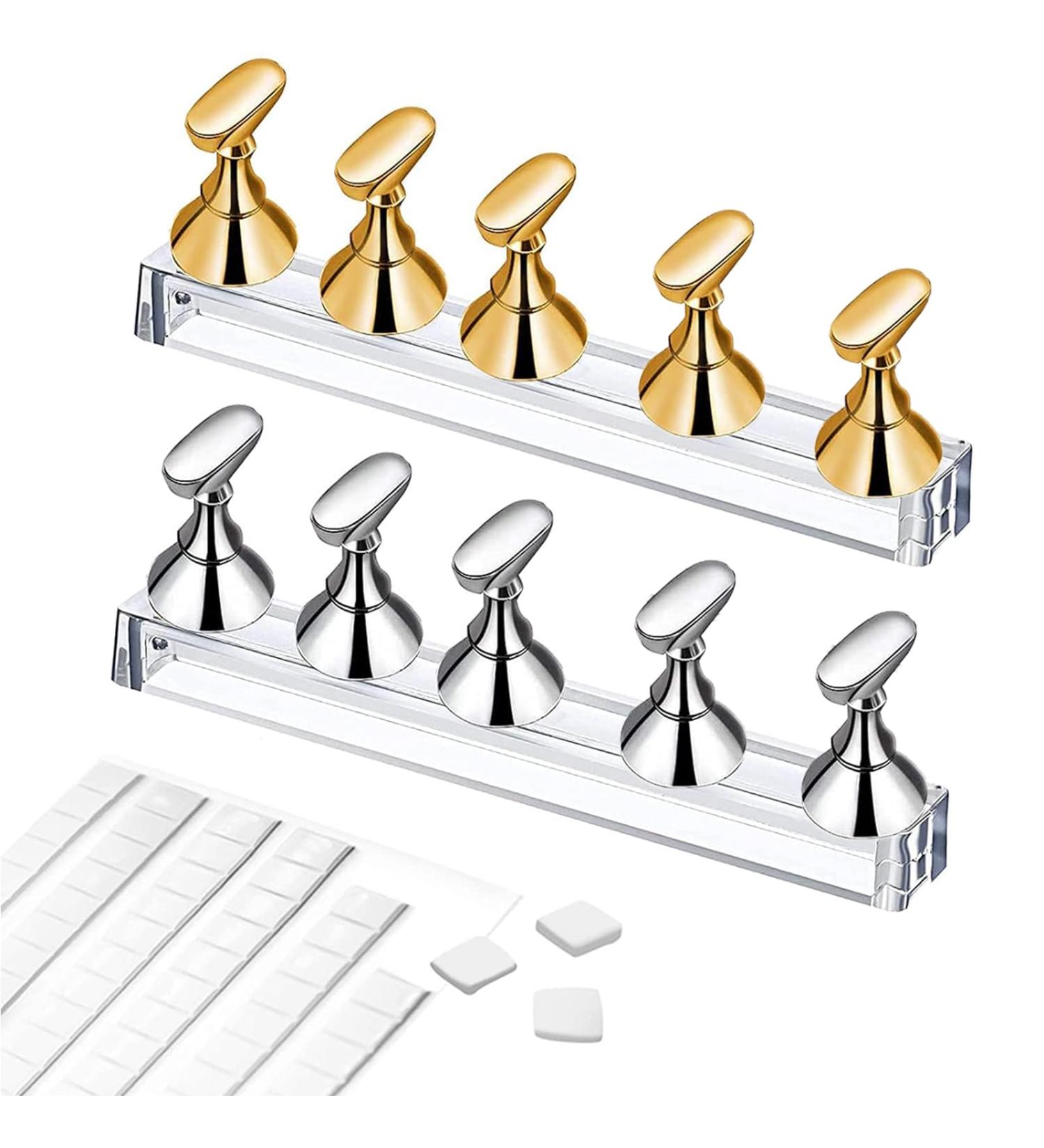 Acrylic Nail Display Stand Set - Training Fingernail Holder for Manicure Tools (Gold & Silver) | Perfect for Salons & DIY - Buy Online on SooperMarket.com