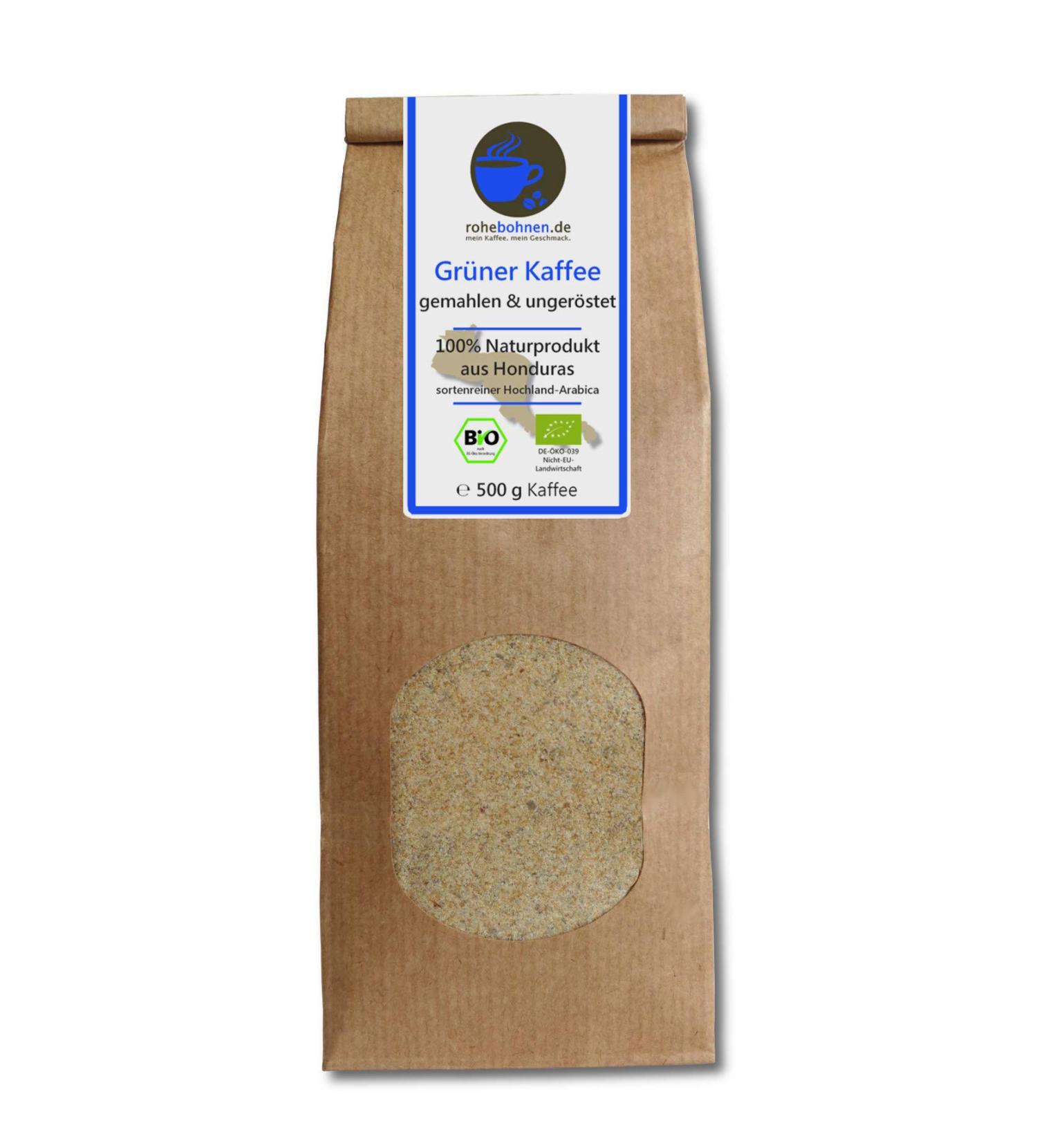 Organic Green Coffee Powder 500g for Weight Loss, 100% Natural Arabica Honduras Highland - Grounded & Unroasted - Buy Online on SooperMarket.com