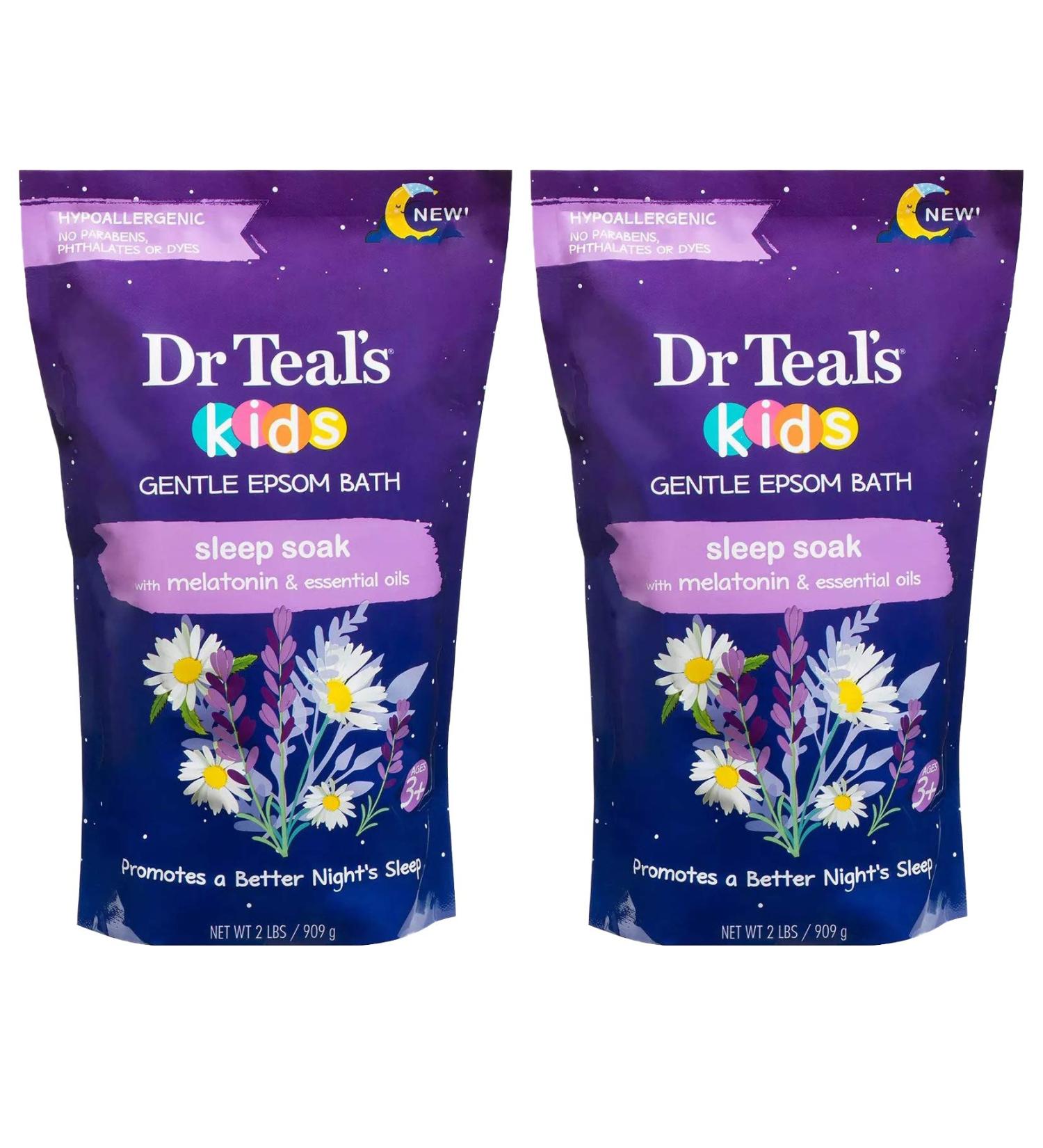 Dr. Teal's Kids' Gentle Sleep Soak - 2 Pack, 2lbs Each - Coconut & Essential Oils - Epsom Salt & Melatonin - Stress Relief - Hypoallergenic & Paraben Free - Buy Online on SooperMarket.com