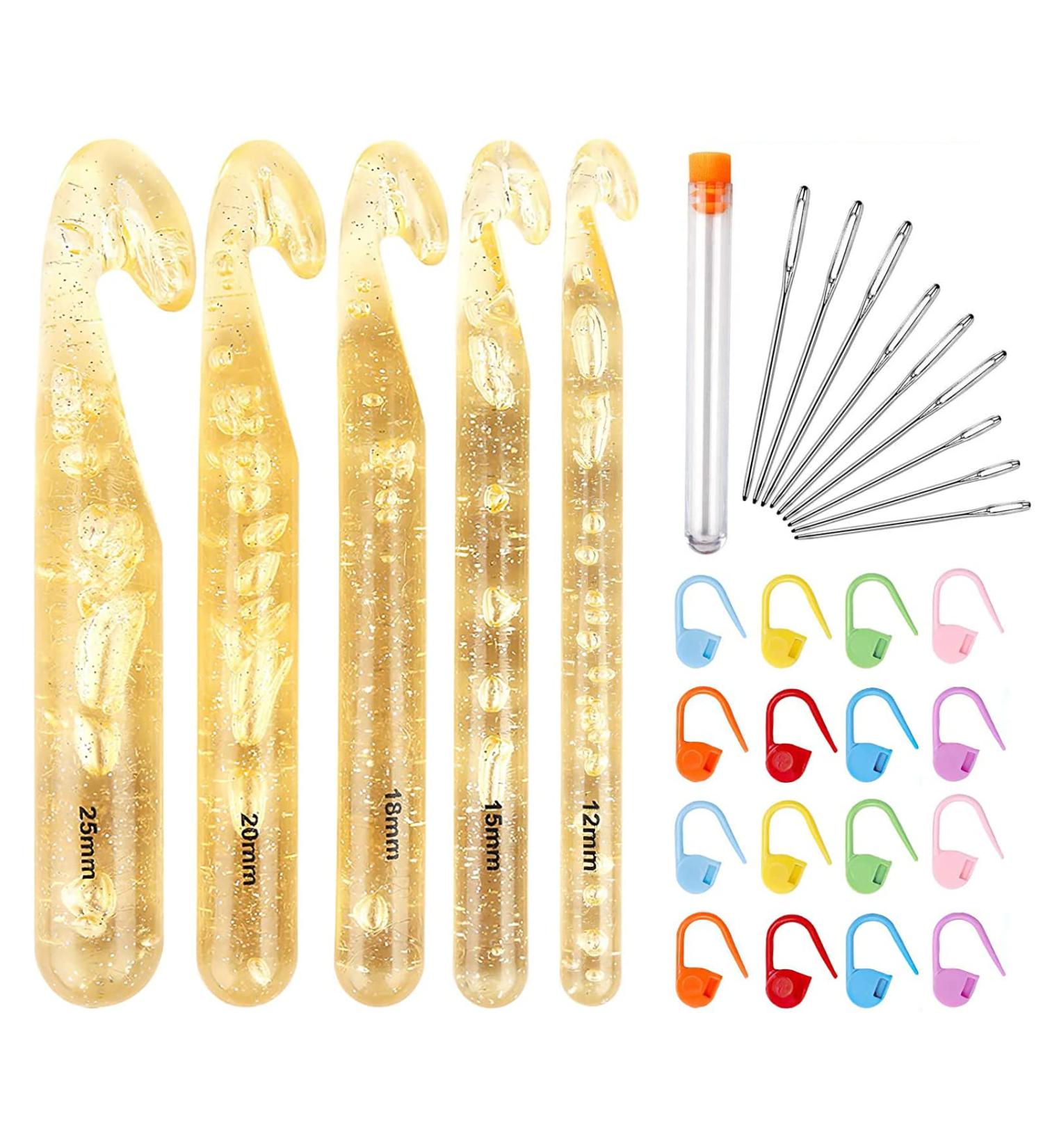 34 Pcs Large Crochet Hooks Set - Chunky Yarn Needles for Carpets & Scarves - Yellow - Buy Online on SooperMarket.com
