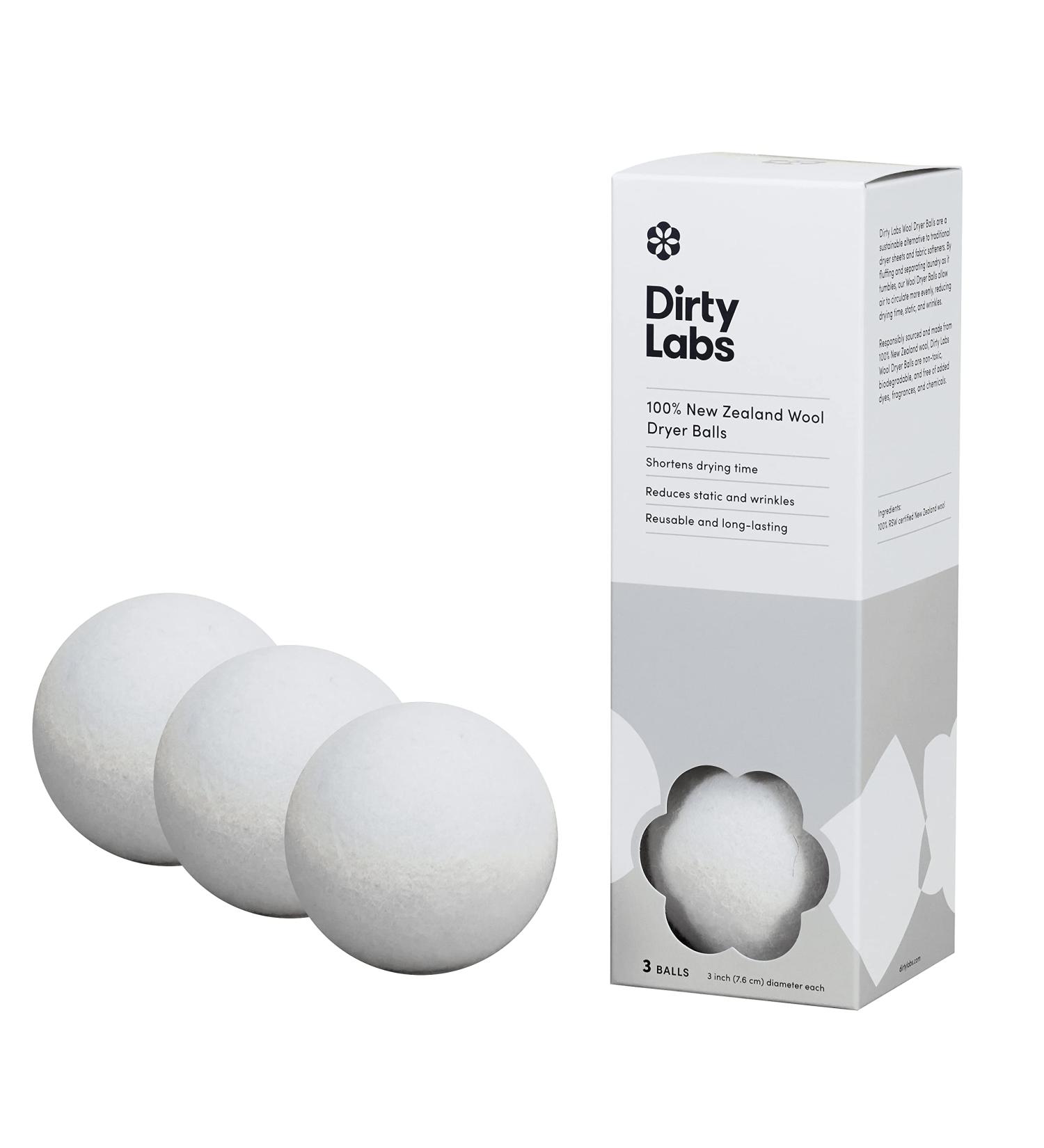 Dirty Labs 100% New Zealand Wool Dryer Balls - 3 Balls - Shortens Drying Time - Reduces Static & Wrinkles - Eco-Friendly Fabric Softener - Buy Online on SooperMarket.com