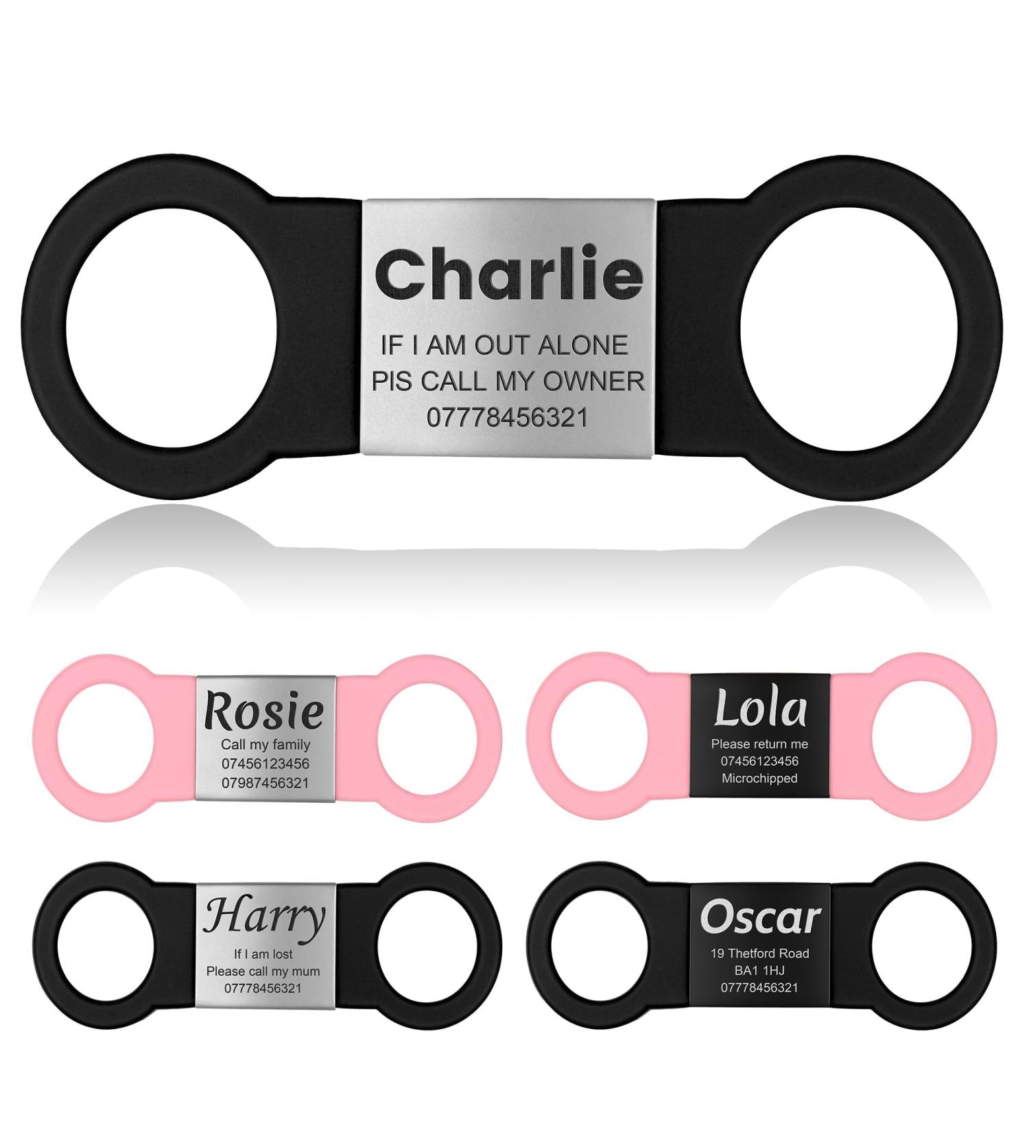 Yehanti Personalized Engraved Dog Tag - Quiet Silicone Dog Brand for Collars (25mm) - Custom Name Phone & Address - Black & Silver for Dogs Cats and Puppies - Buy Online on SooperMarket.com