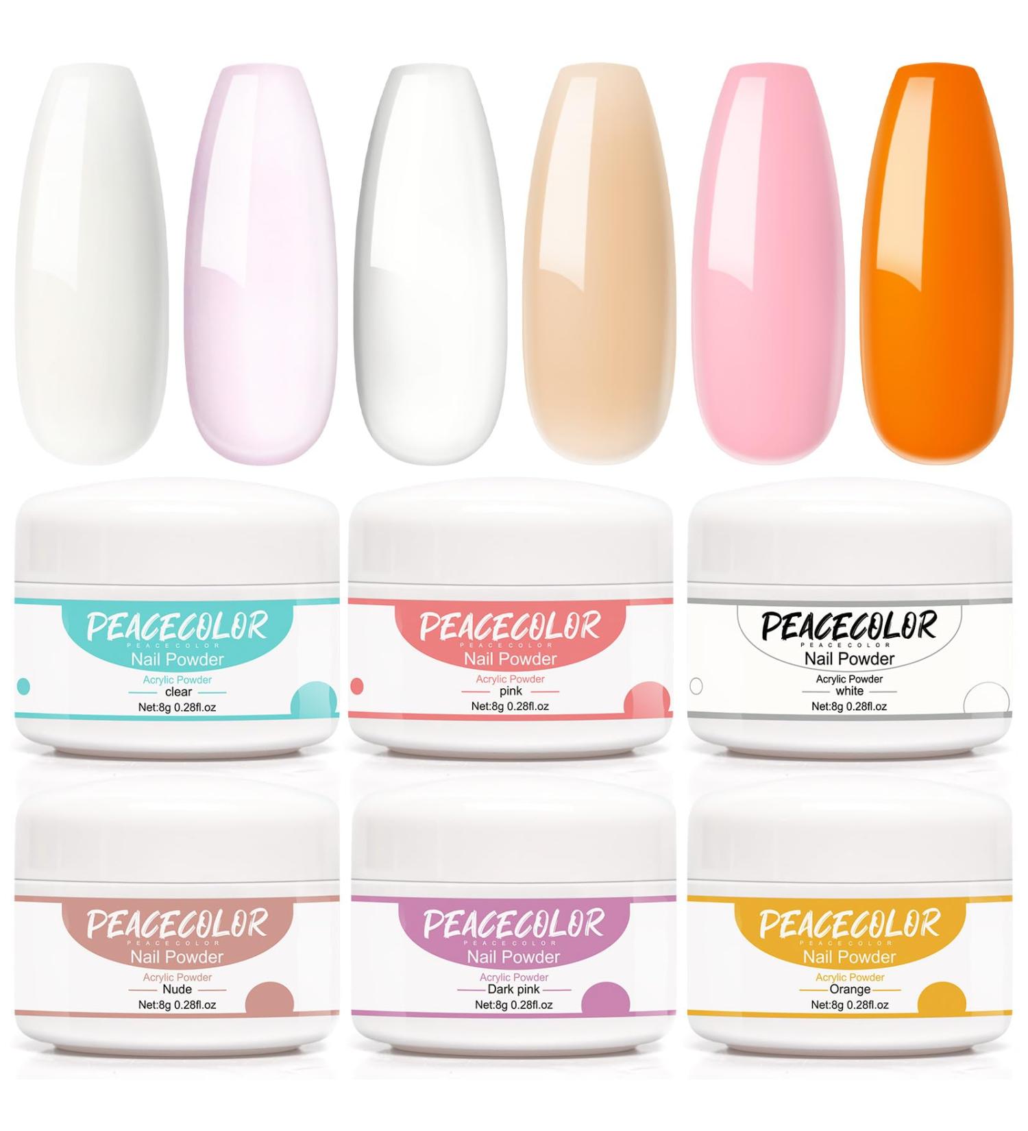 PEACECOLOR 6PC 8G Acrylic Powder Set Clear Pink White Nude Orange Dark Pink Color Collections Professional for Acrylic Nail Extension Carving Nails DIY Nail Art at Home No Lamp Needed XA-46 - Buy Online on SooperMarket.com