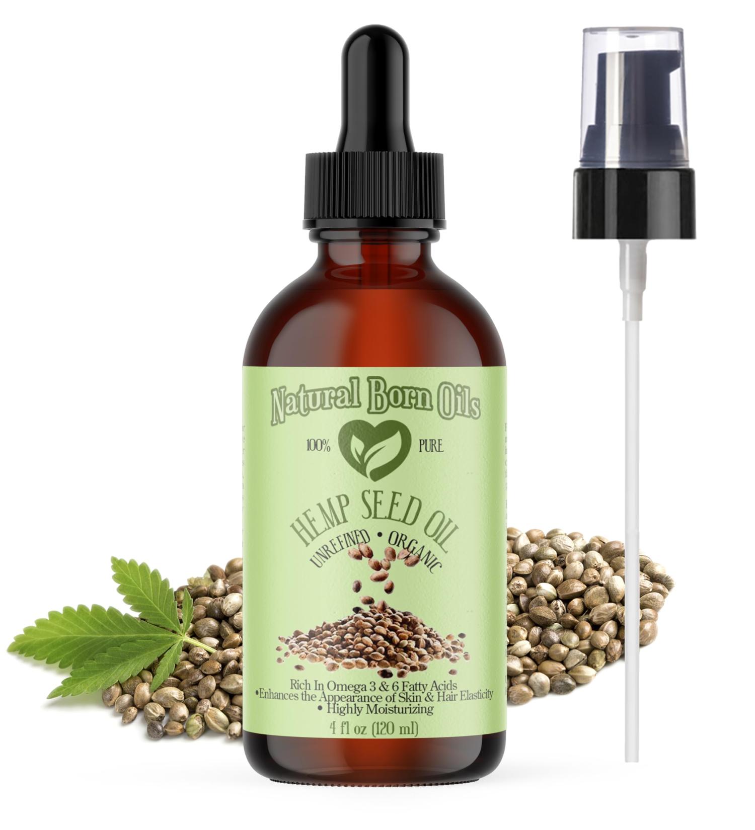 Natural Born Oils Hemp Seed Oil 4oz - Organic Cold-Pressed High in Vitamins & Minerals for Skin and Hair Revitalization - Buy Online on SooperMarket.com