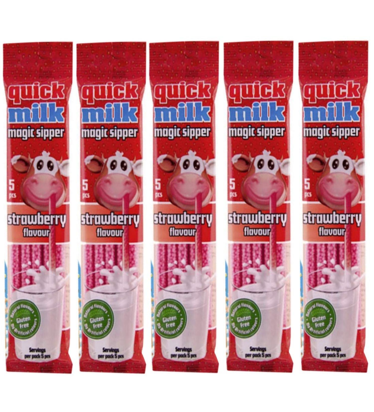 Quick Milk Strawberry 5 bags with 5 straws each Magic Milk Drinking Straws Straws