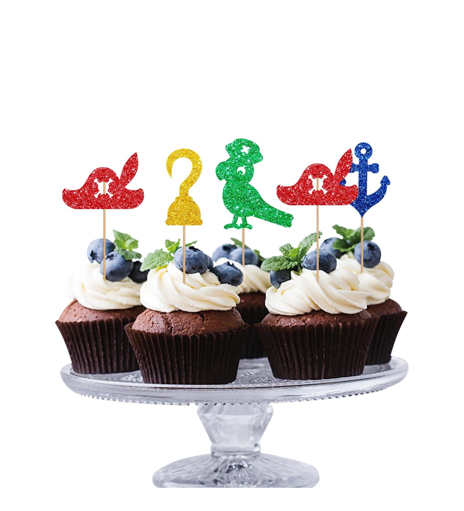 24Pcs Pirate Cupcake Toppers Rudder Nautical Sailing Cupcake Toppers for Boy Colorful Glitter Pirate Cupcake Picks for Baby Shower Pirate Themed Birthday Party Decoration - Buy Online on SooperMarket.com