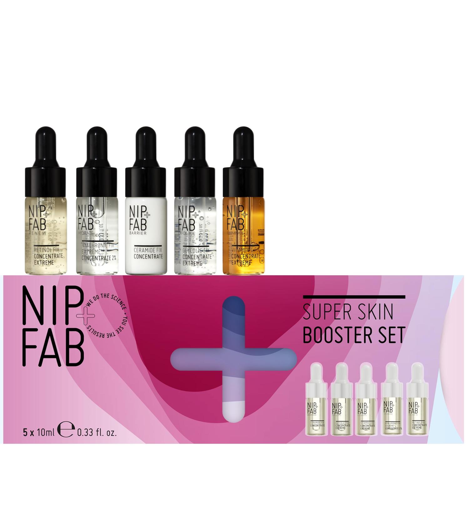 Nip+Fab Gift Set Super Skin Booster Set 5 Skin-Boosting Concentrates: Retinol Hyaluronic Ceramide Glycolic and Vitamin C Complex Skin Care Christmas Gift Super Skin Booster Set - Buy Online on SooperMarket.com