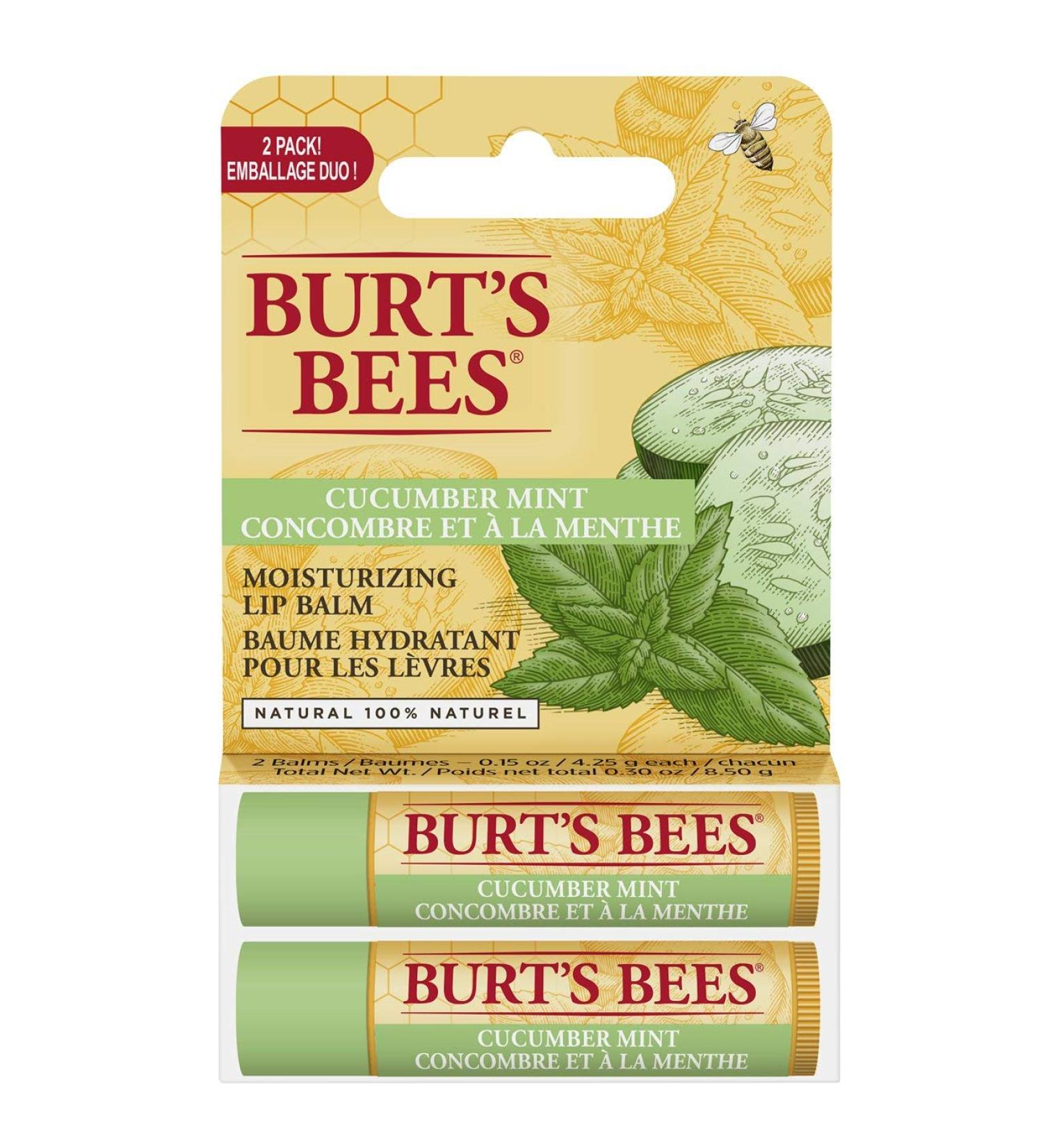 Burt's Bees 100% Natural Moisturizing Lip Balm Cucumber Mint - 2 Tubes - Buy Online on SooperMarket.com