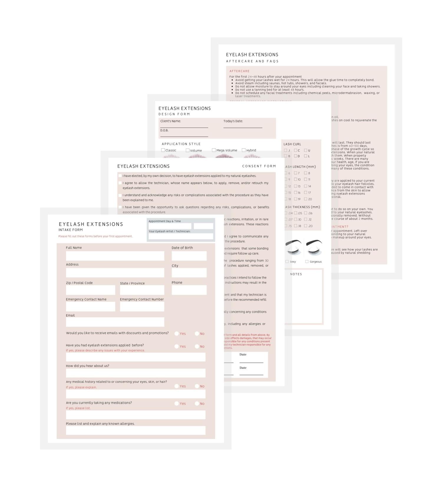 Lash Extension Consent & Aftercare Forms | 100 Pack | for Lash Artists | Mapping Included | 8.5x11 inch - Buy Online on SooperMarket.com