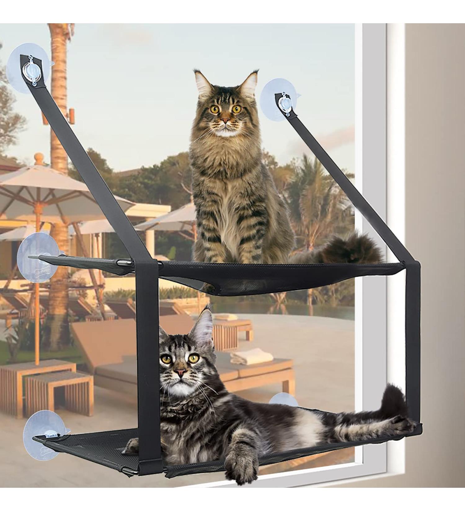 Cat Window Perch - Double Cat Hammock Seat for Large Cats | Durable & Safe Window Mounted Cat Bed | Space Saving Design | 6 Suction Cups | Suitable for Large & Small Cats - Buy Online on SooperMarket.com