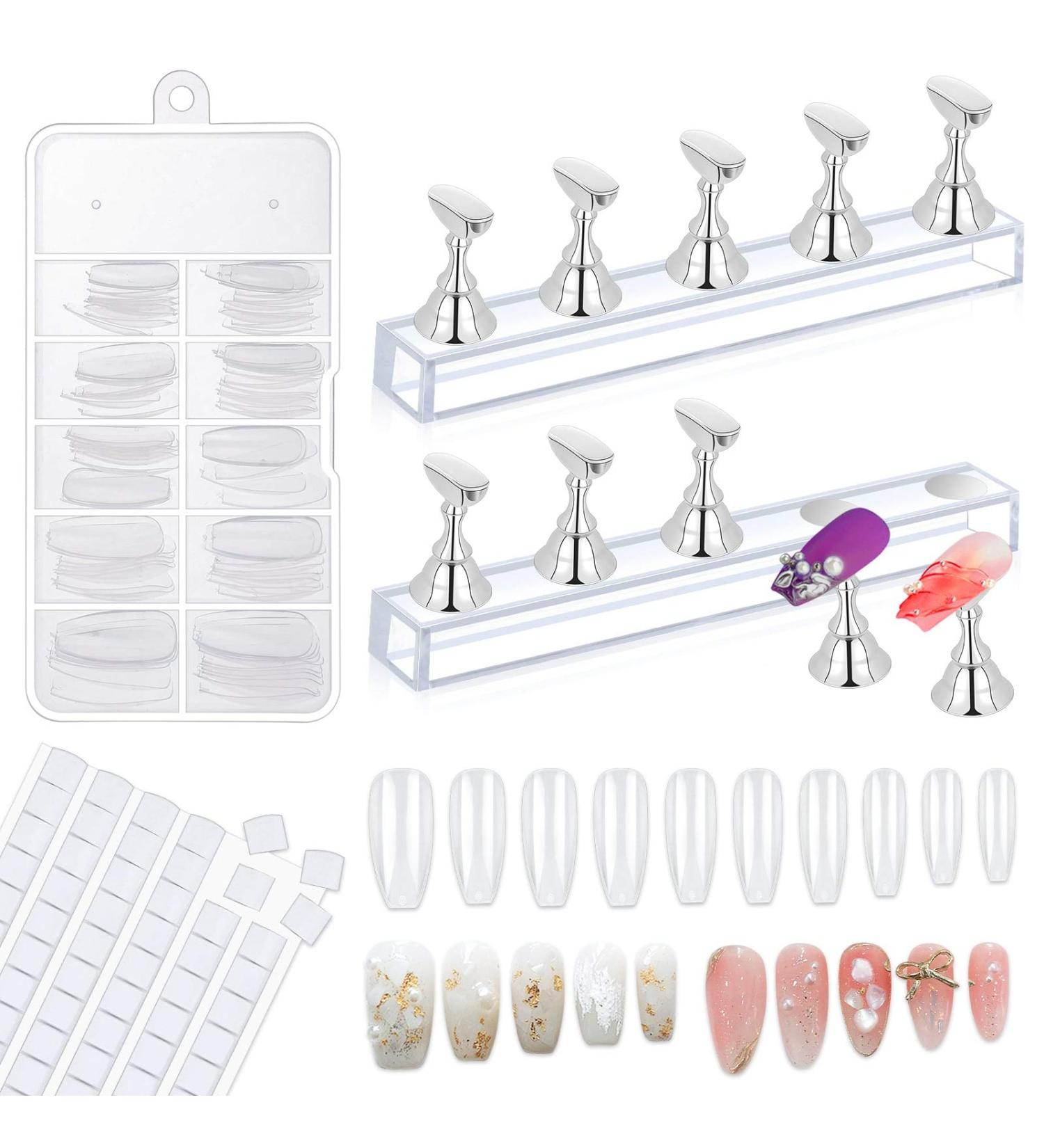 Flasoo Acrylic Nail Holder Stands Set with Magnetic Tip Holders - Silver - Buy Online on SooperMarket.com