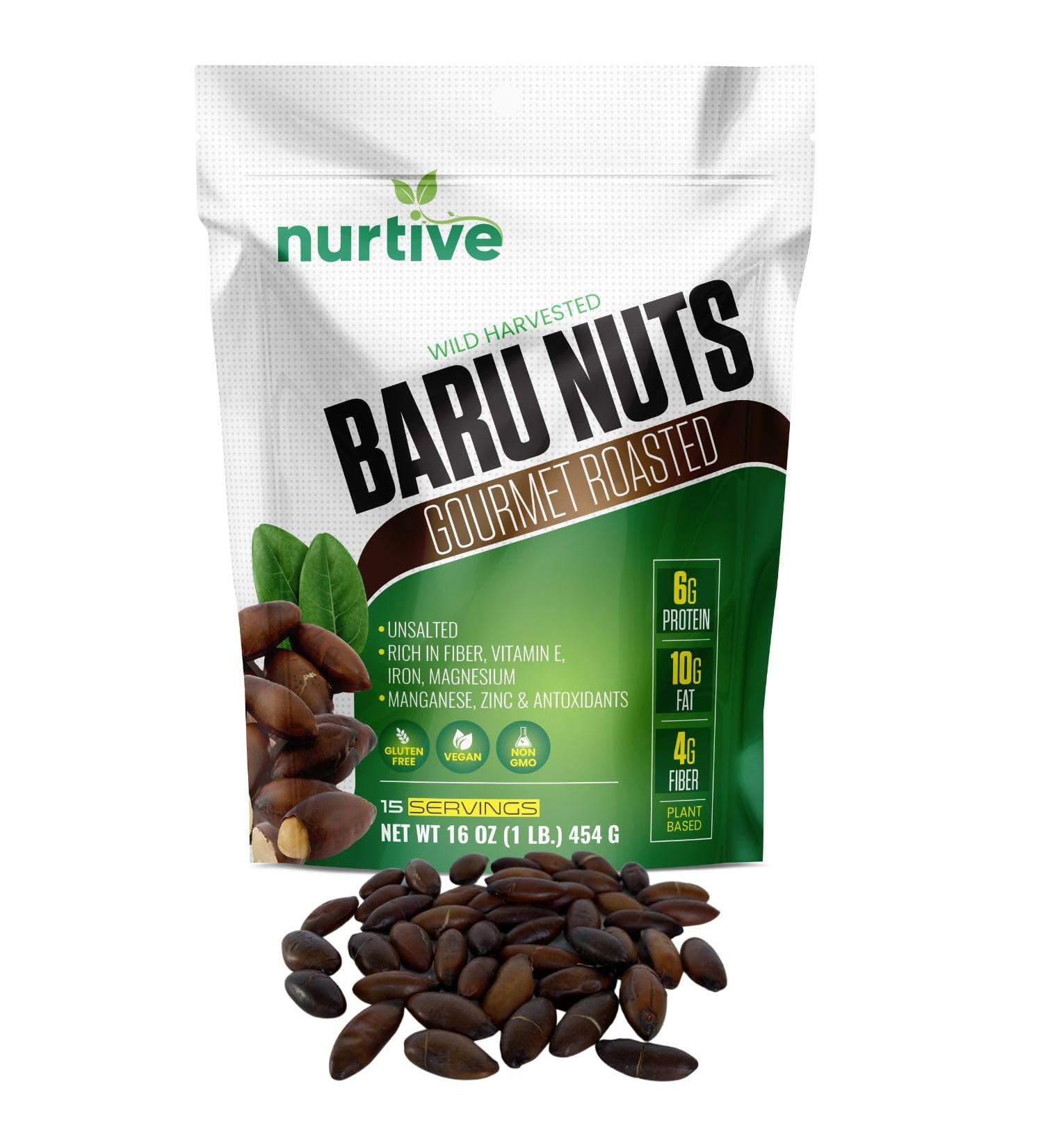 Nurtive Baru Nuts - Gourmet Roasted Wild Harvested & Unsalted - Plant-Based Protein High Fiber Antioxidants - Non-GMO Gluten-Free Paleo & Vegan - 16 oz - Buy Online on SooperMarket.com