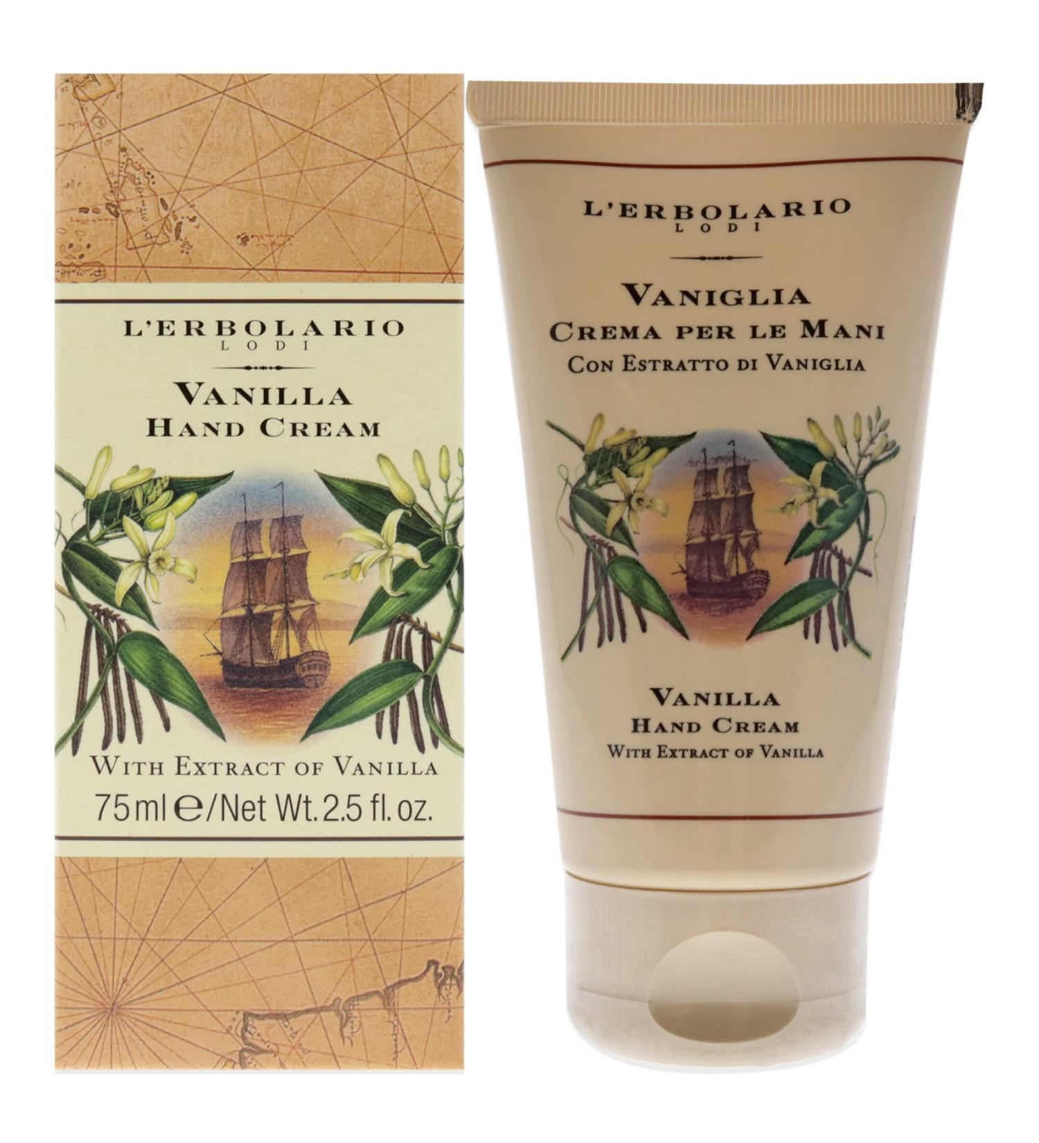 L'Erbolario Vanilla Hand Cream - Scented Hand Lotion for Toning and Softening - Daily Moisturizer with Macadamia and Sunflower Oils - Cruelty Free Hand Cream with Delicate and Light Texture - 2.5 oz