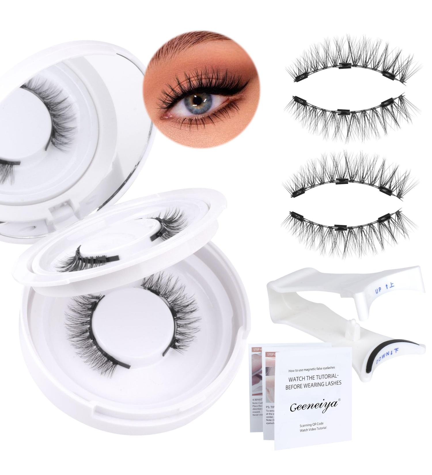 Magnetic Eyelashes without Eyeliner 12mm Magnetic Lashes Natural Look Reusable Magnetic Eyelashes Kit with Applicator Wispy False Eyelashes No Glue or Liner Needed by Geeneiya(2 Pairs) Magnetic-05CT - Buy Online on SooperMarket.com