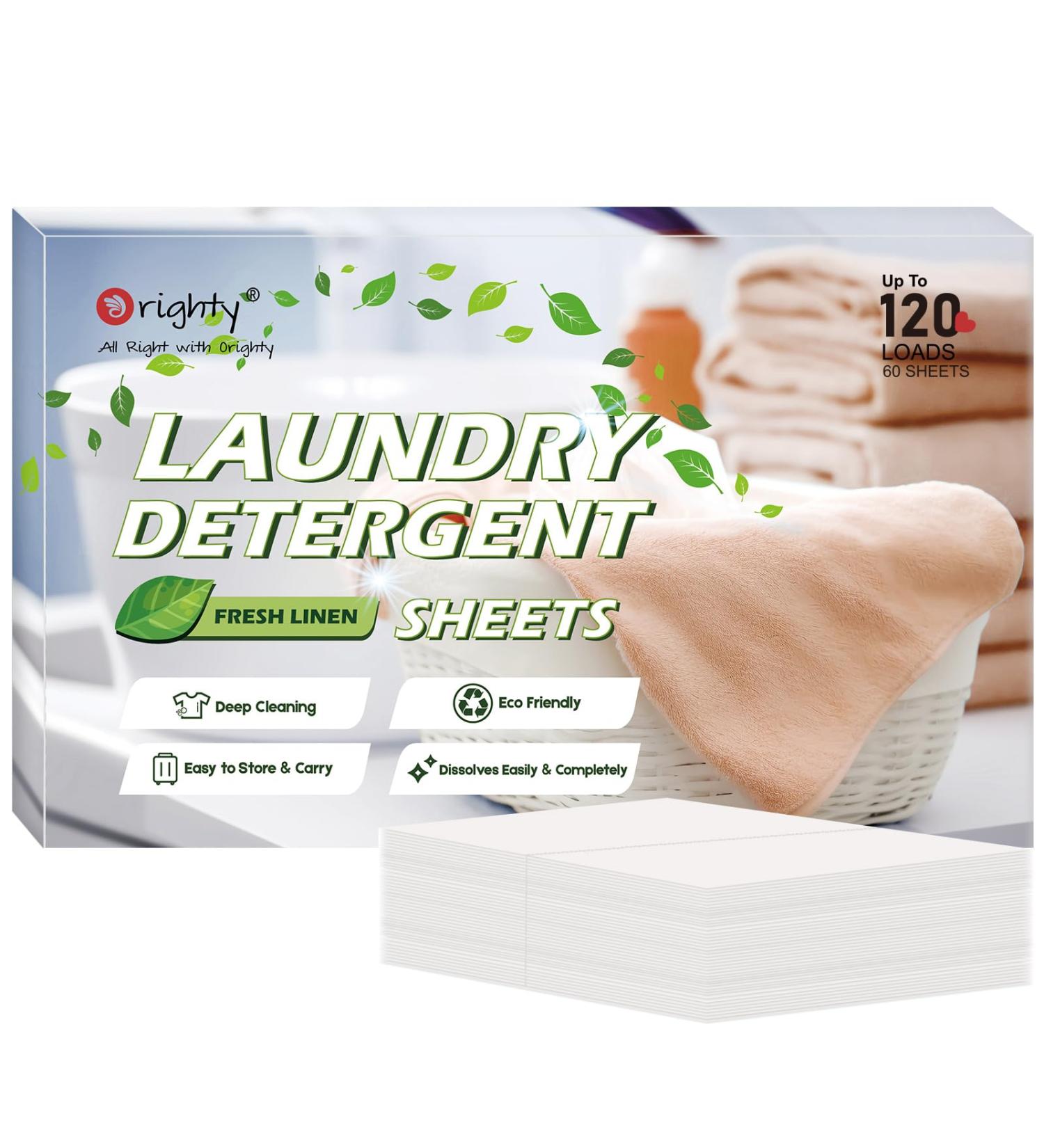 Orighty Eco-Friendly Laundry Detergent Sheets - Fresh Linen Scent 60 Count | Hypoallergenic & Portable | 120 Loads - Buy Online on SooperMarket.com