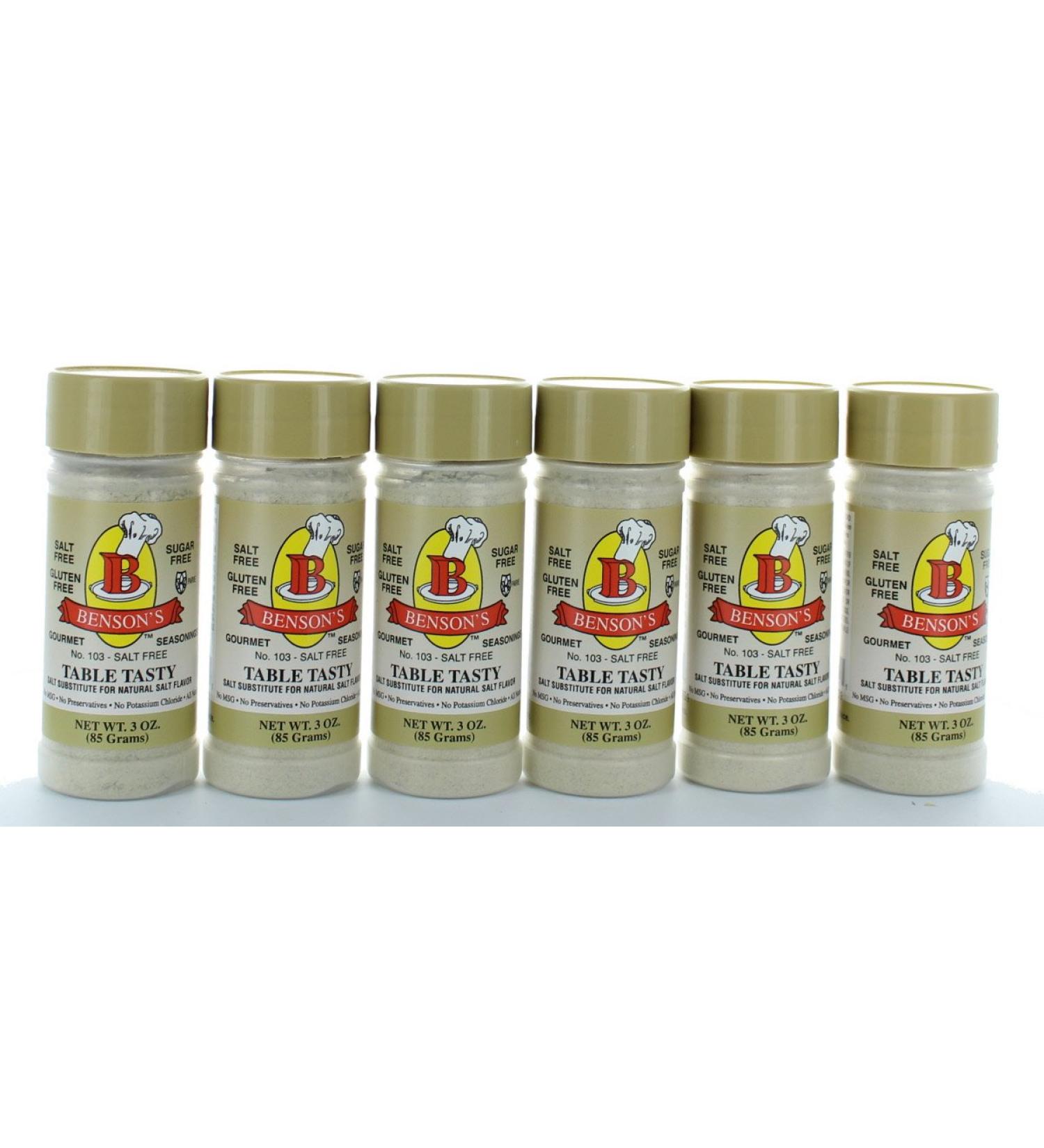 Bensons Table Tasty Salt Substitute - No Potassium Chloride, No Sodium Alternative - 6-Pack Plastic Bottles (3 oz each) - Buy Online on SooperMarket.com