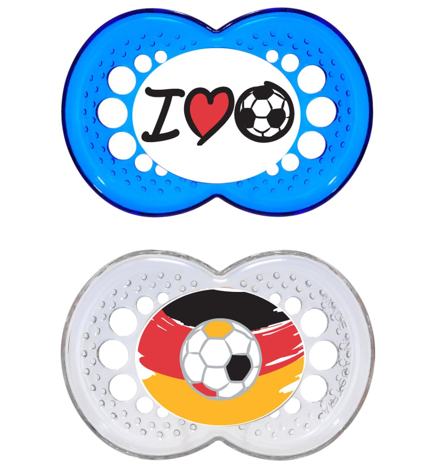 MAM Original Silicone Pacifier Set - Football Collection | Tooth-Friendly Baby Pacifiers (6-16 Months) with Box | Skinsoft Silicone Blue - Buy Online on SooperMarket.com