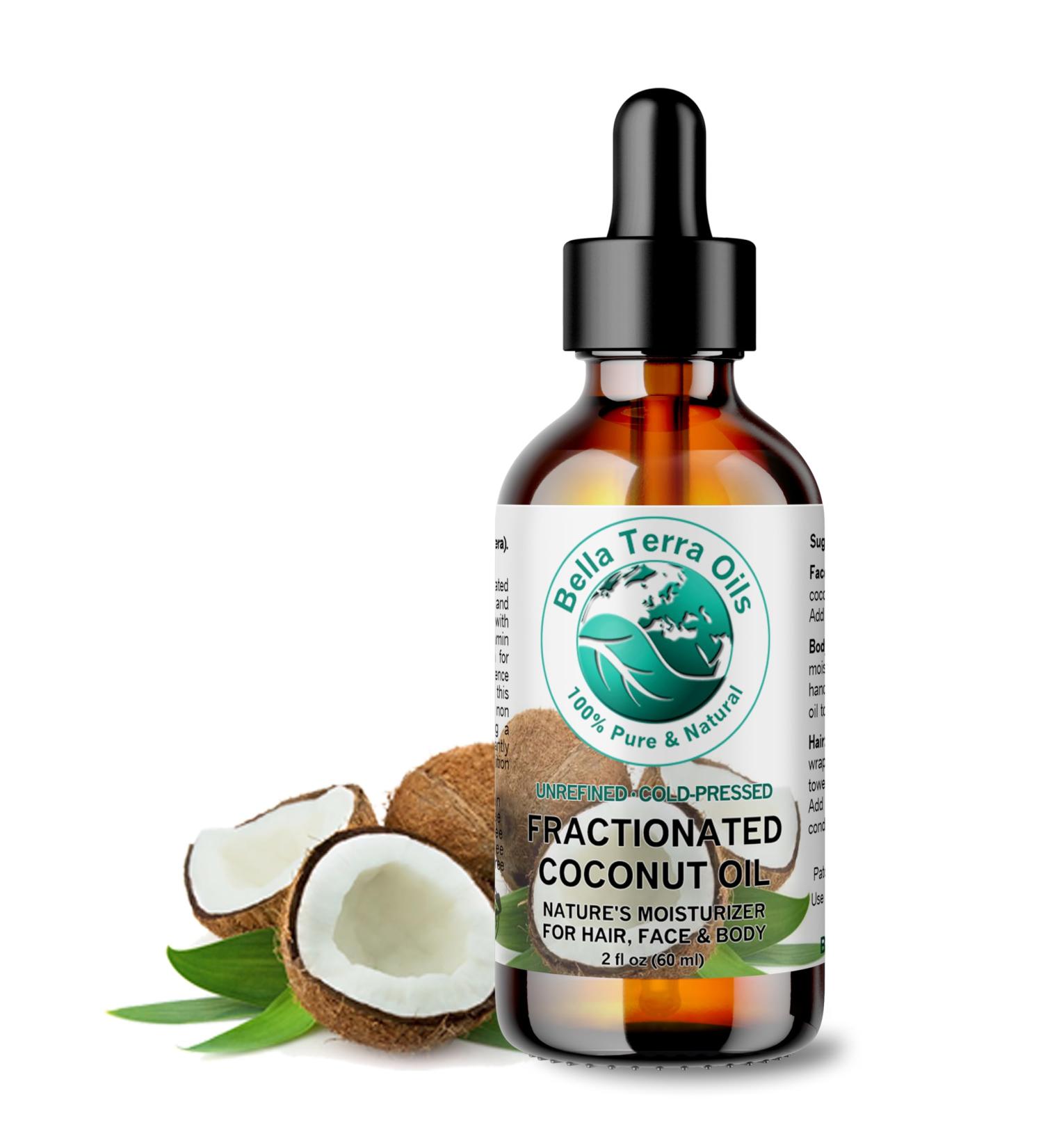 Bella Terra Oils - Organic Fractionated Coconut Oil 2 oz | Pure MCT Oil for Silky Skin | Ideal for Skincare & Haircare - Buy Online on SooperMarket.com