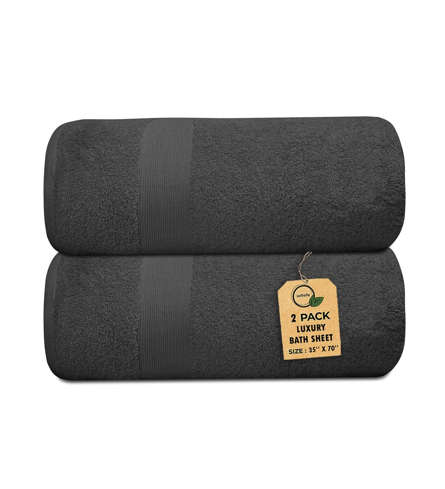 Softolle 100% Cotton Luxury Bath Sheets - Set of 2 - 600 GSM - Eco-Friendly & Highly Absorbent - Oeko-Tex Certified - 35 x 70 Inches - Grey - Buy Online on SooperMarket.com
