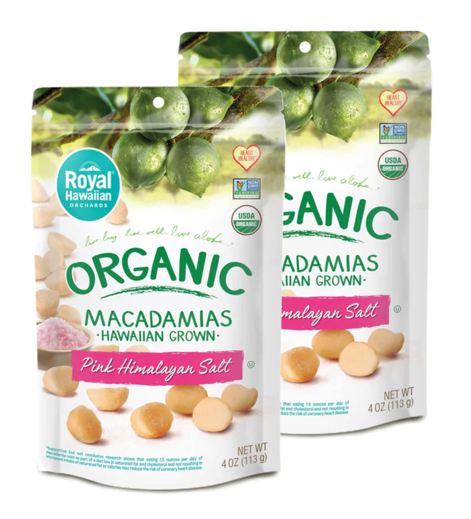 Royal Hawaiian Organic Pink Himalayan Salt Macadamia Nuts - 4 oz (Pack of 2) - Premium Quality Pink Himalayan Salted Macadamia Nuts - Buy Online on SooperMarket.com