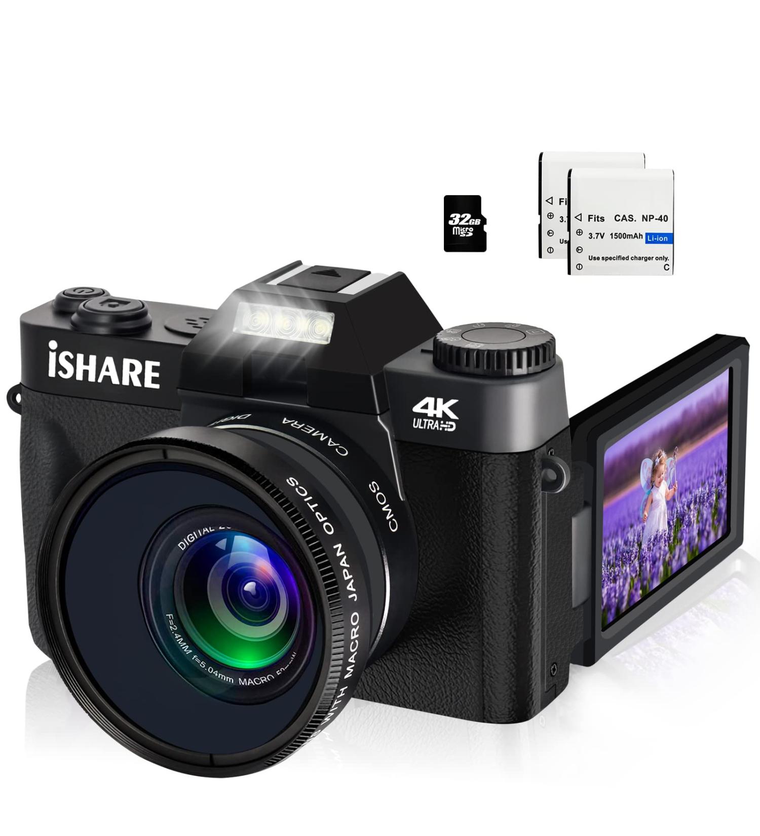 iSHARE 4K Digital Camera for Photography | 48MP FHD Video Camera with WiFi | 3 Flip Screen | 16X Digital Zoom | Vlogging Camera for YouTube | (32G Micro Card) Black - Buy Online on SooperMarket.com