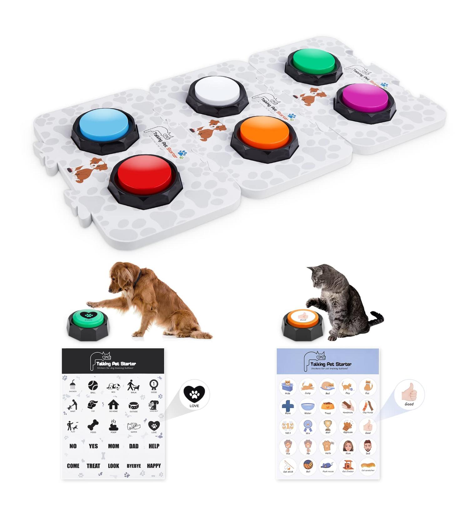 Dog Recordable Training Buttons Set of 6 Colors Dog Training Buzzer Dog Talking Buzzers Button with 25 Stickers and 3 Mats Louder Clearer Record & Playback Message for Communication&Training - Buy Online on SooperMarket.com