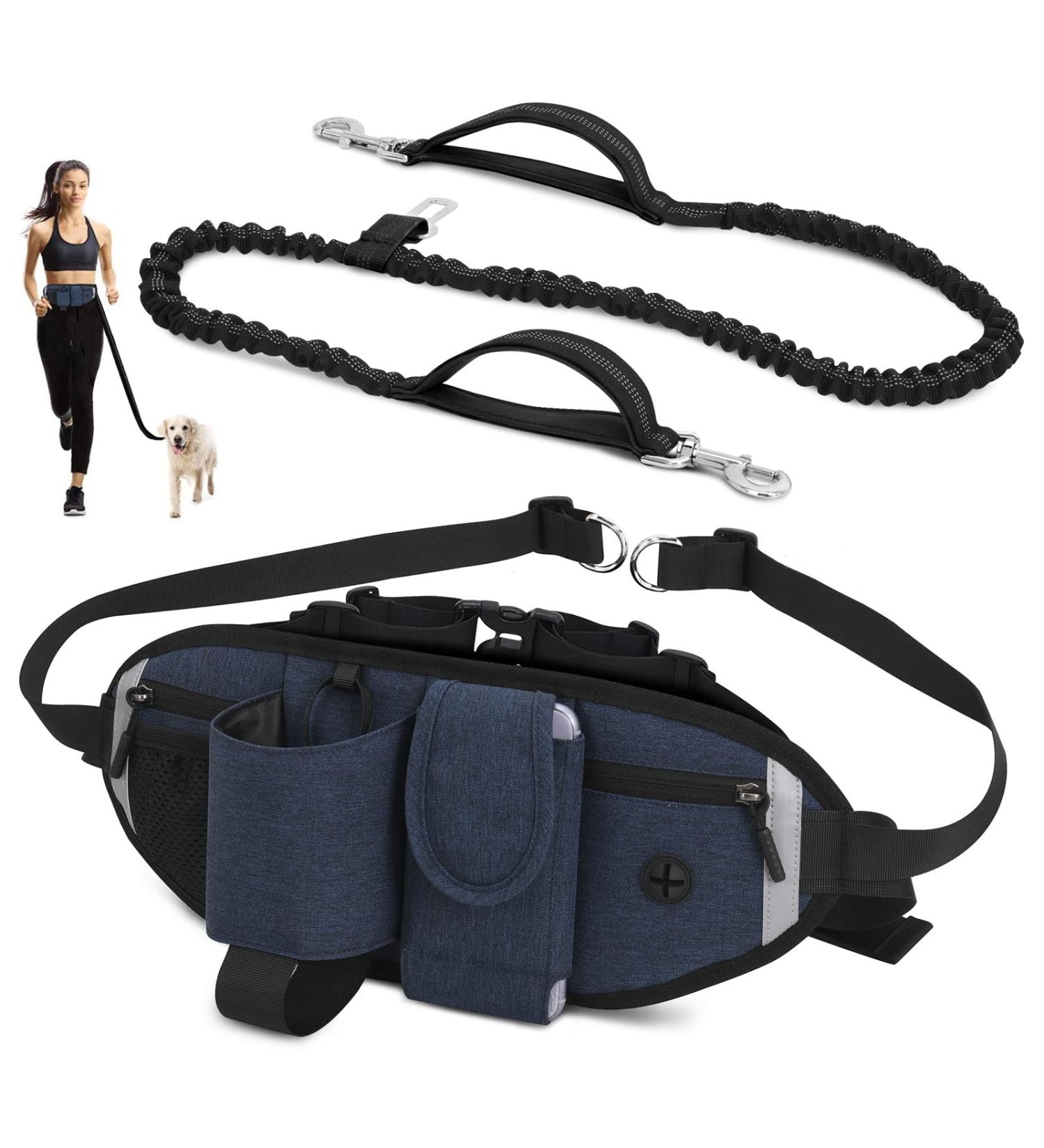Vobuke Jogging Leash for Dogs - Shock Absorption Adjustable Reflective Belly Belt Car Safety Carabiner - Ideal for Small & Medium Dogs Up to 177lbs - Blue - Buy Online on SooperMarket.com