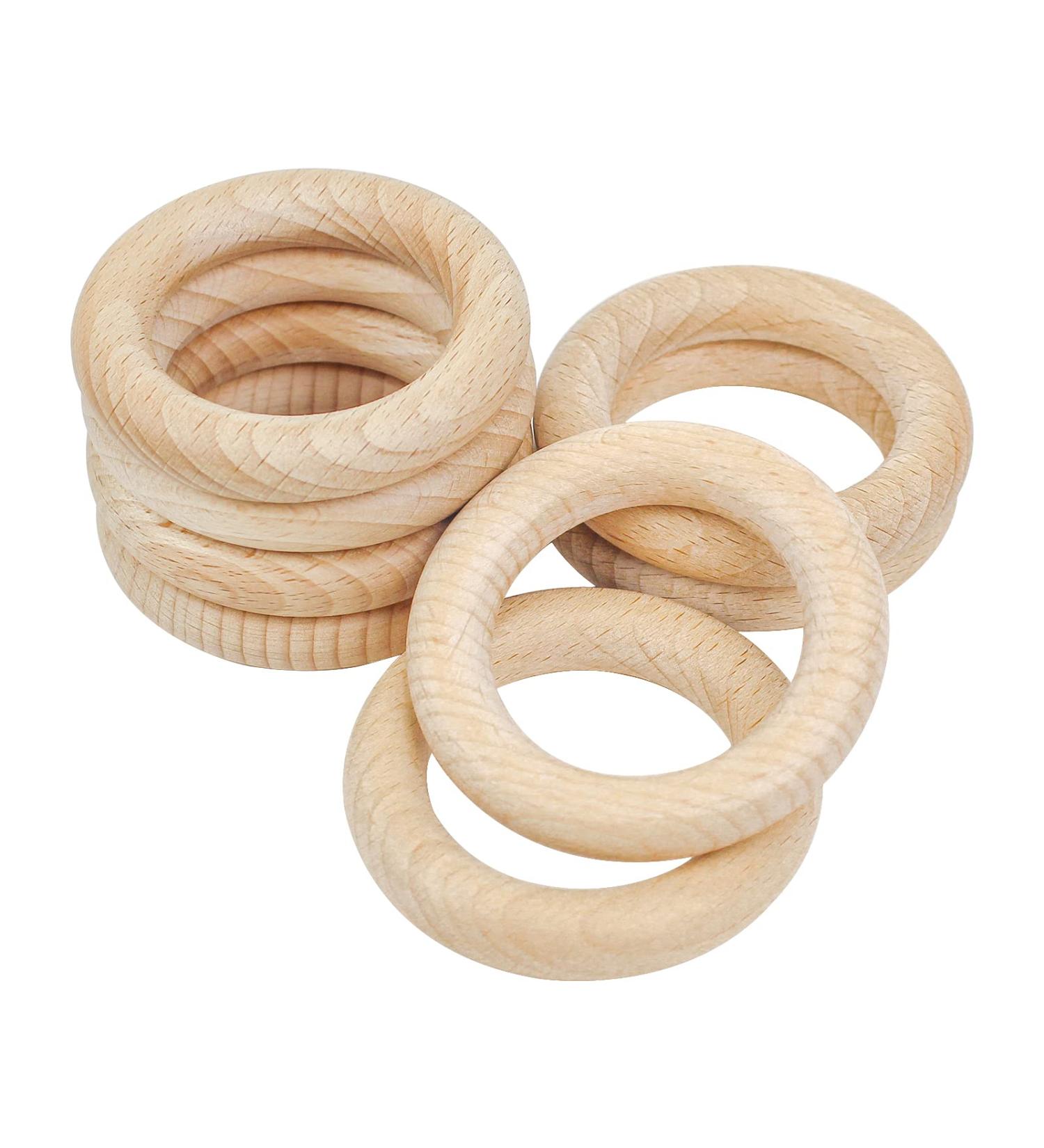 Ruby 8-Piece Natural Wooden Bite Rings | Eco-Friendly Baby Teething Toys & Handicraft Tools ( 70mm) - Buy Online on SooperMarket.com