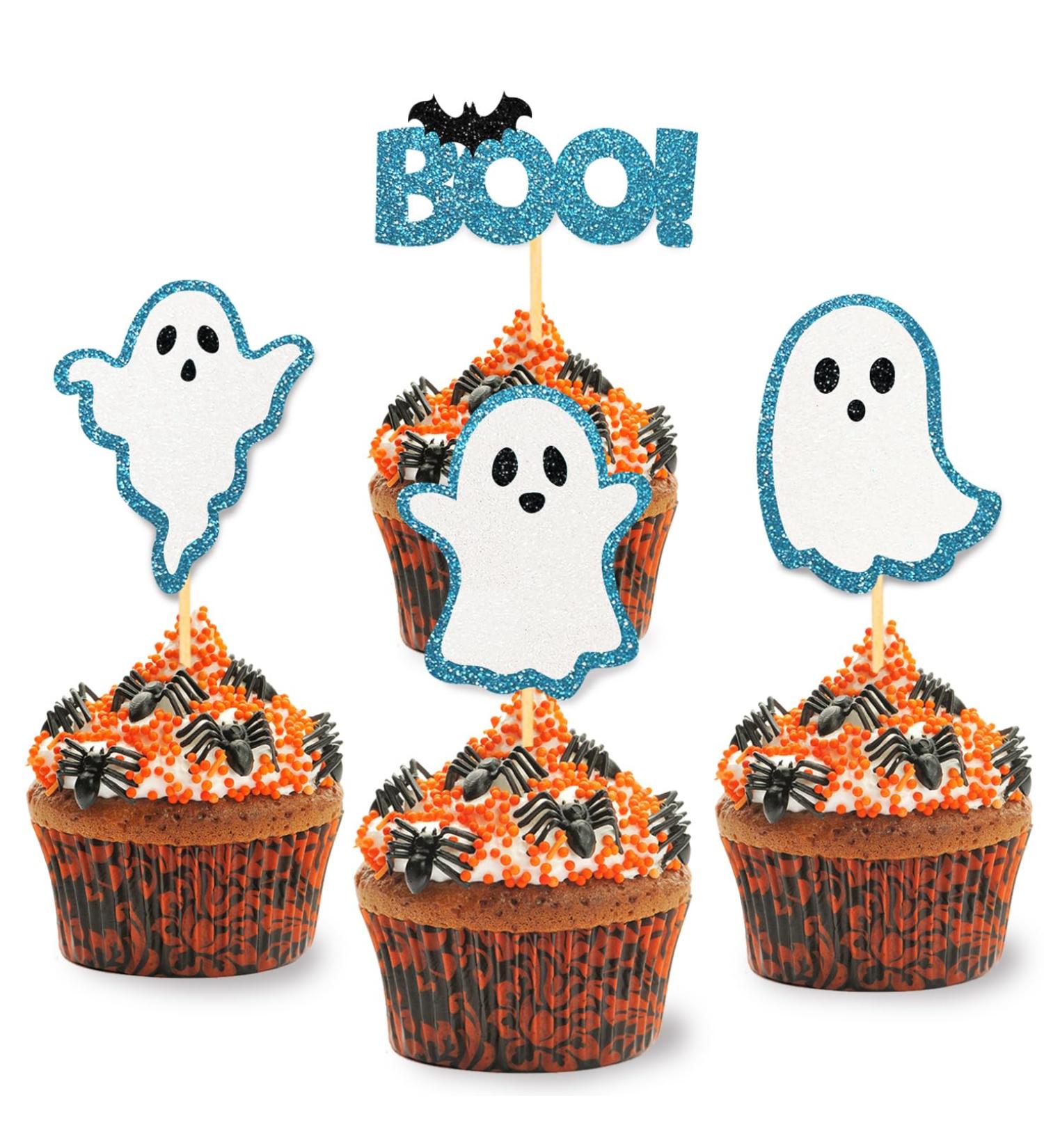 24 x Sparkly Halloween Cupcake Topper Halloween Cake Decoration Halloween Ghost Cupcake Toppers for Halloween Cake Decoration Halloween Party Accessories (Blue) - Buy Online on SooperMarket.com