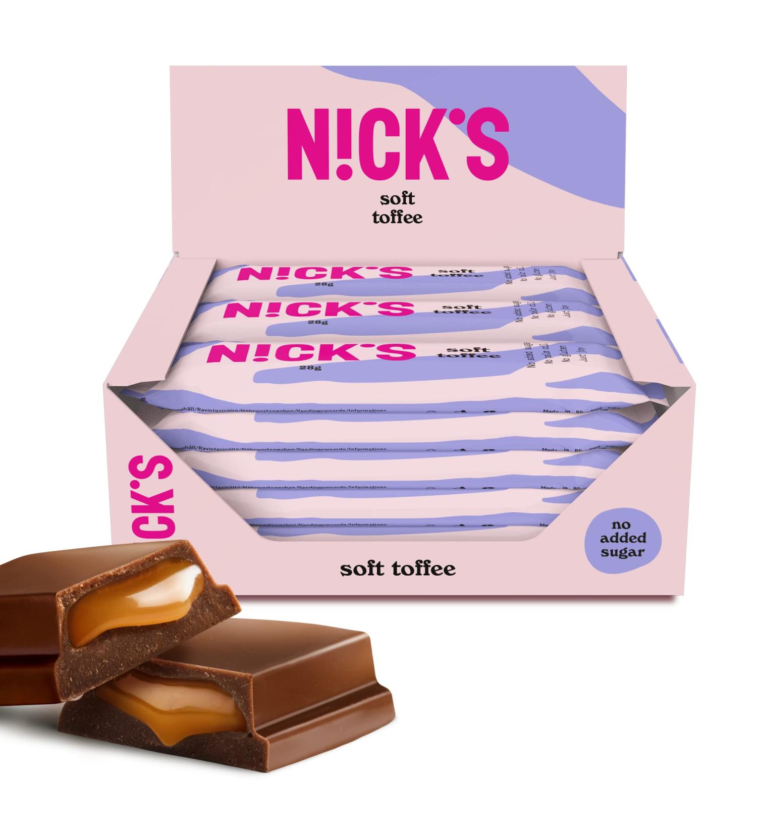 Buy Nicks Keto Riegel Soft Toffee & Chocolate Caramel Snacks - Low Carb Gluten-Free 110 Calories 3.5 Net Carbs (15x28g) - Buy Online on SooperMarket.com